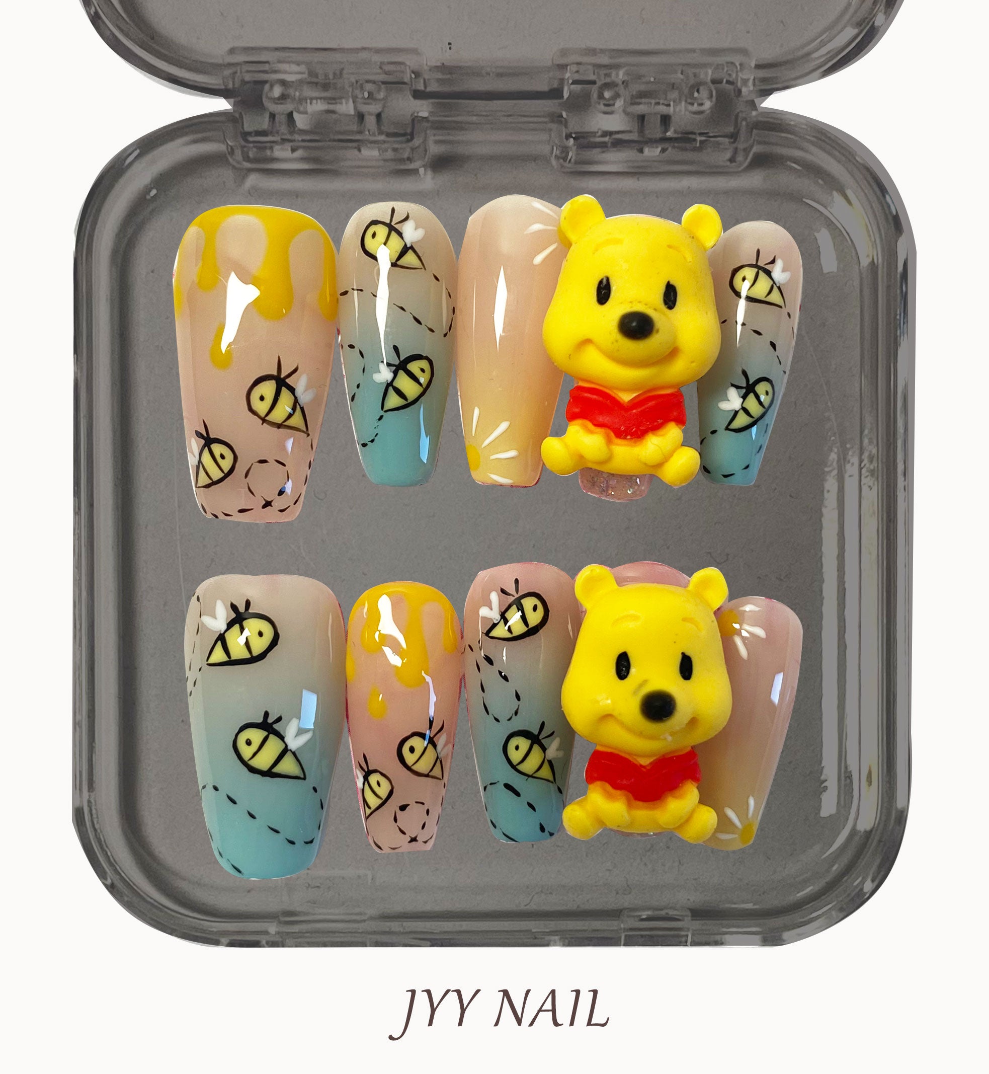 A117 Teddy bear:Yellow three-dimensional bear pure handmade nail art