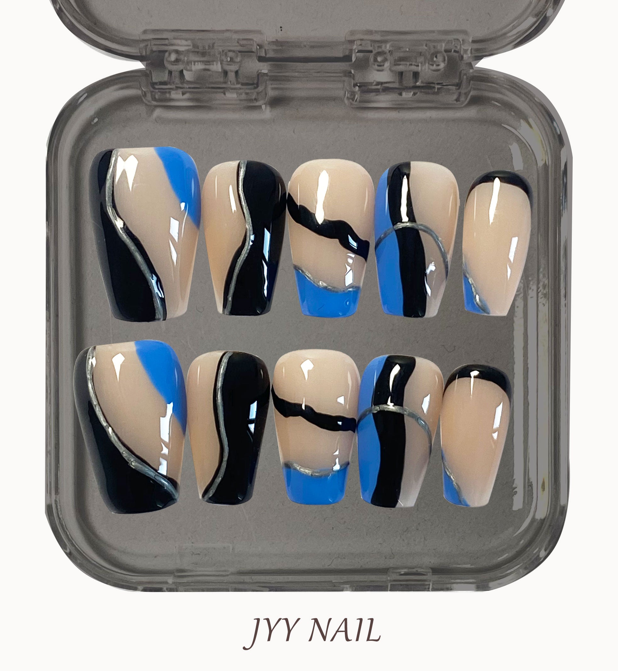 A125 Black blue grain:Premium black and blue gradient texture manicure