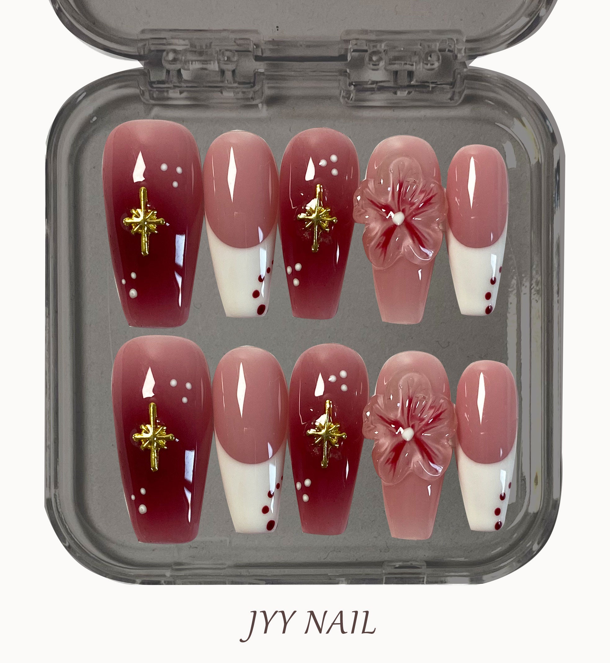 A129 Rose rose：Rose red gradient high luxury custom manicure