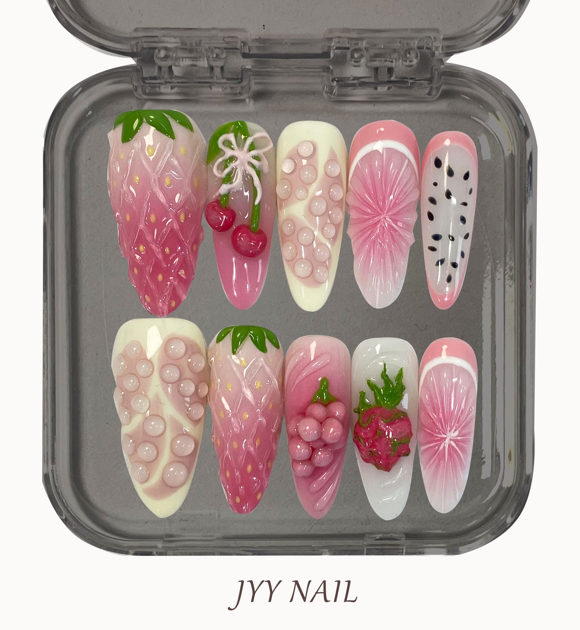 A140 Fingertip fruit：Painted fruit JYY custom press on nails