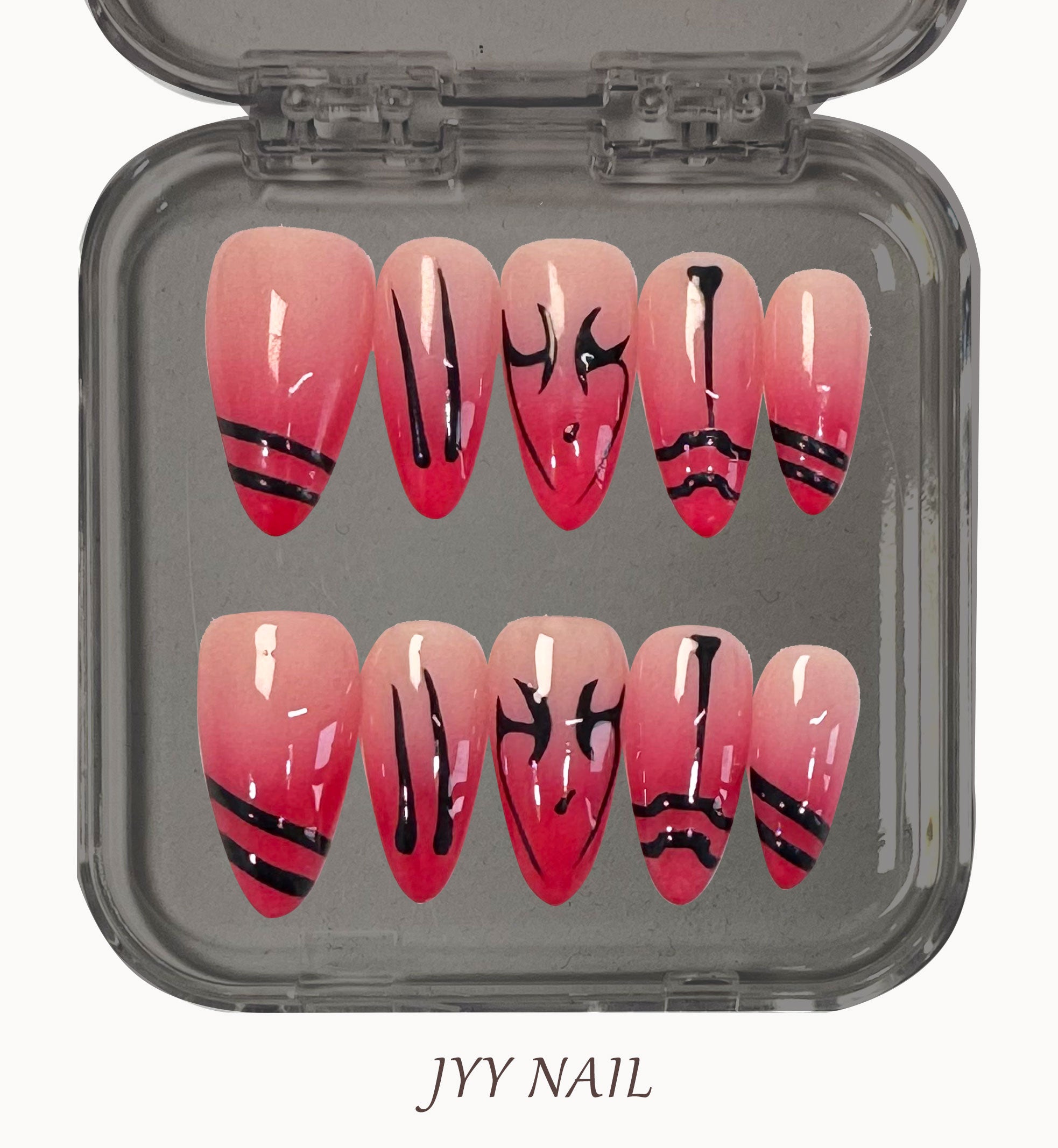 A148 Red gradient geometry:Striped gradient red handmade manicure