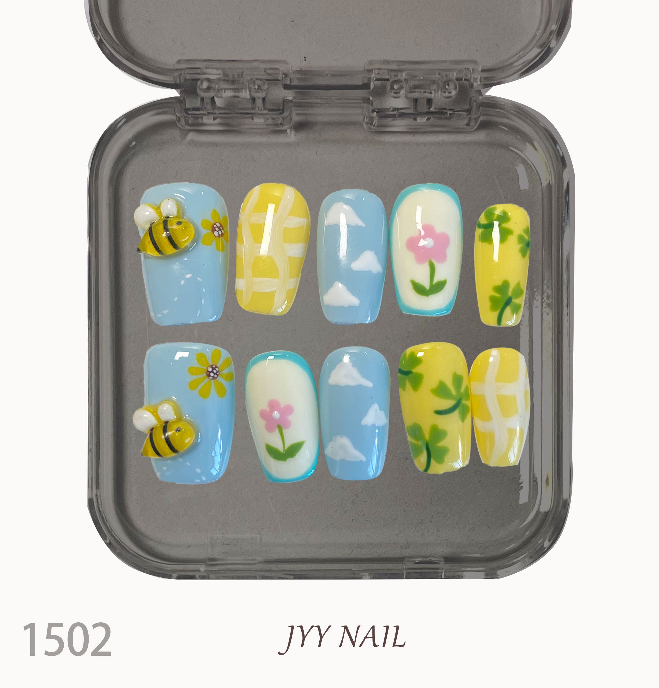 A1502-Meiyi Yi's original designer's heavy hand-painted French cat's eye nail art