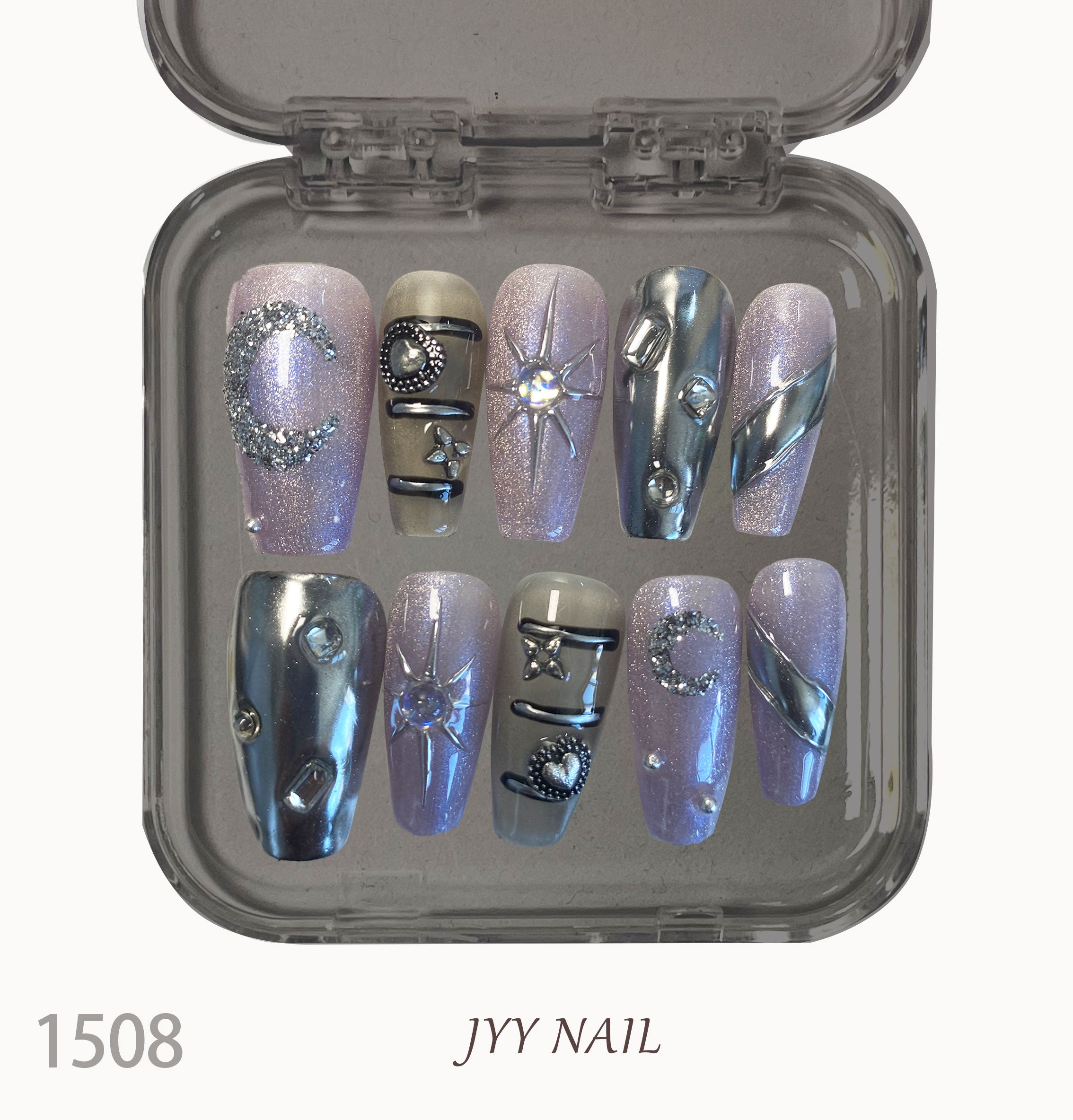 A1508-Meiyi Yi's original designer's heavy hand-painted French cat's eye nail art