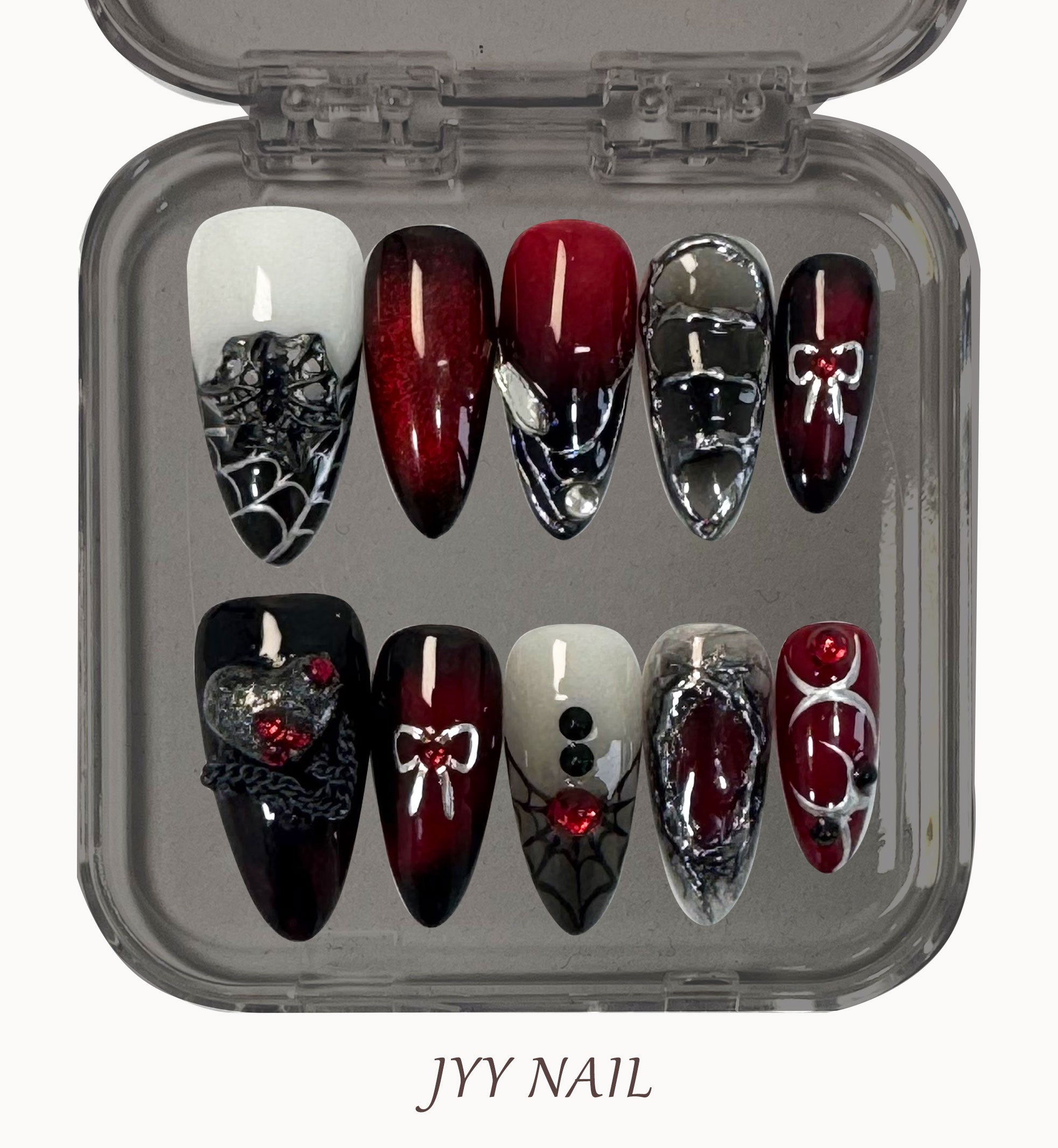 A150 Crimson spider web:Pure hand-painted Halloween Spider nail art
