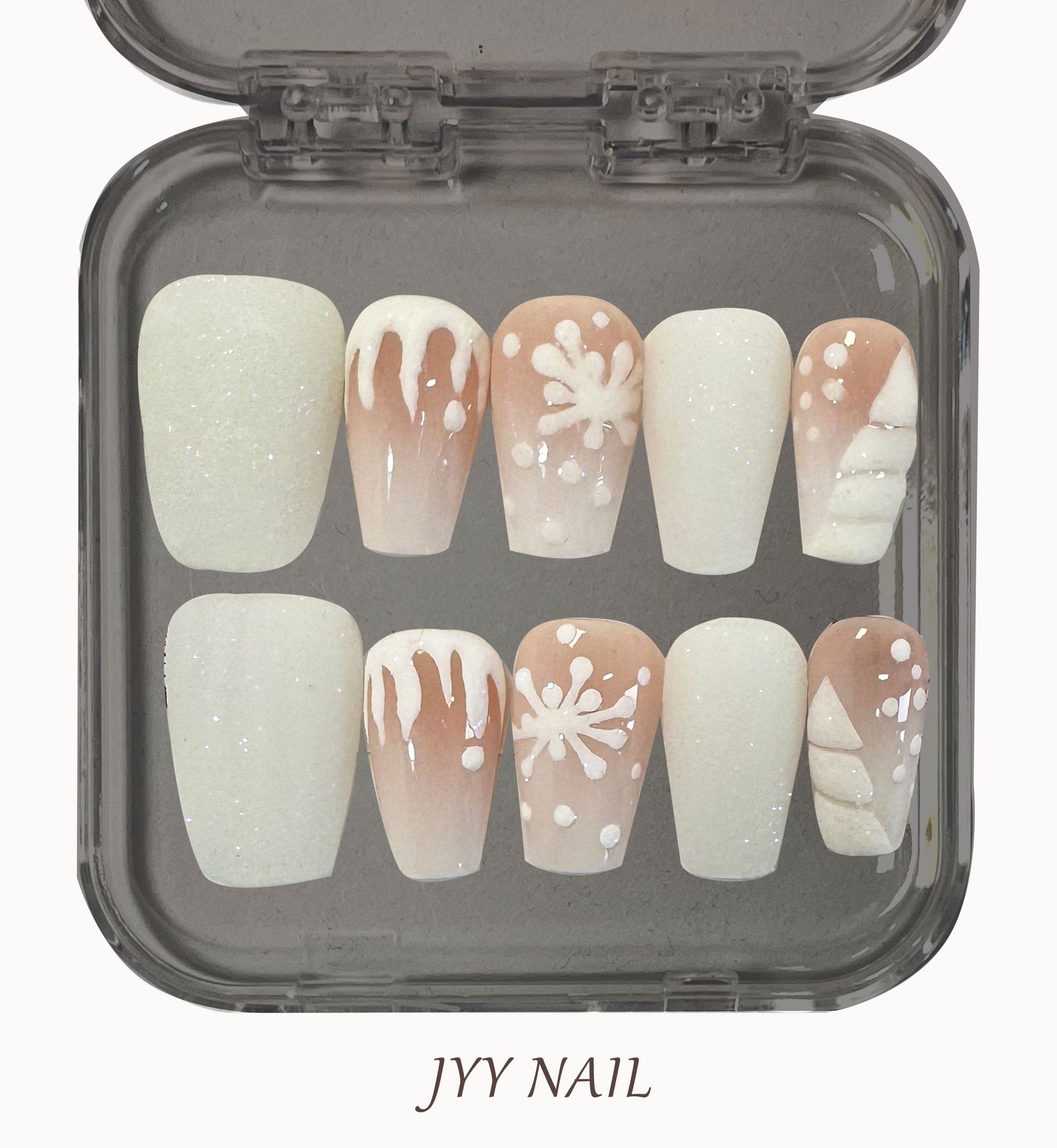 A155 snowflake：Bare ice powder pure hand painted snow nail
