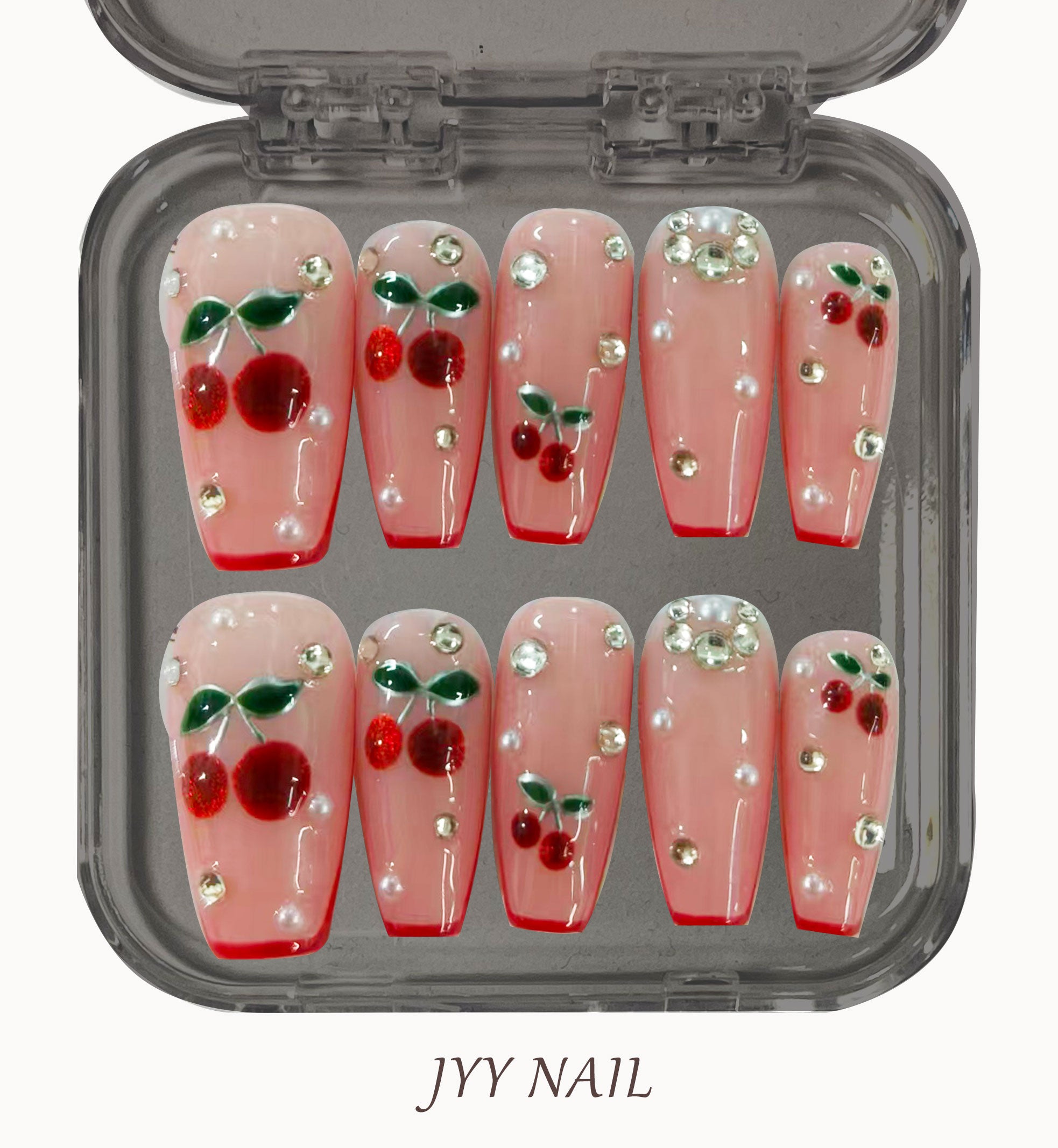 A162 Full diamond cherry:Hand-painted Cherry Heavy industry full of diamond manicure