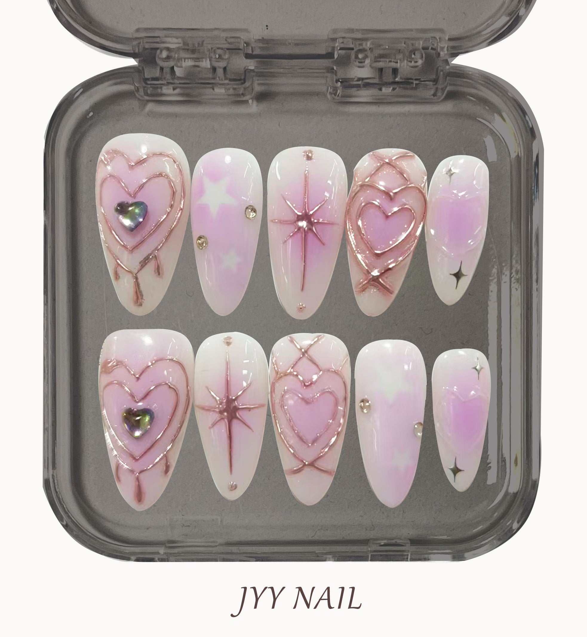 A166 Pink heart:Pink bronzing outline pure hand manicure