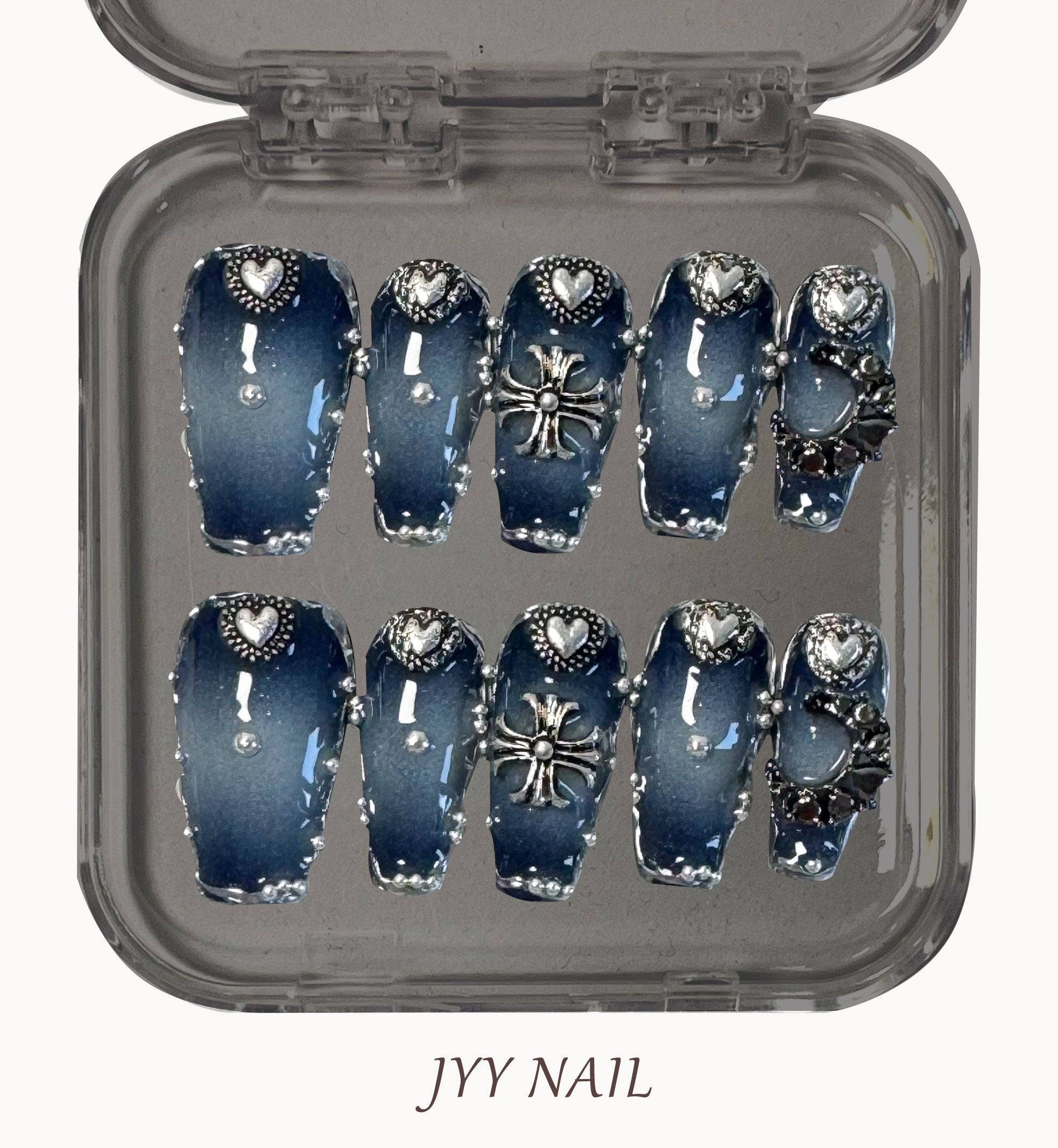 A186 Cowboy Crocker：Handmade heavy metal denim Croheart nail art