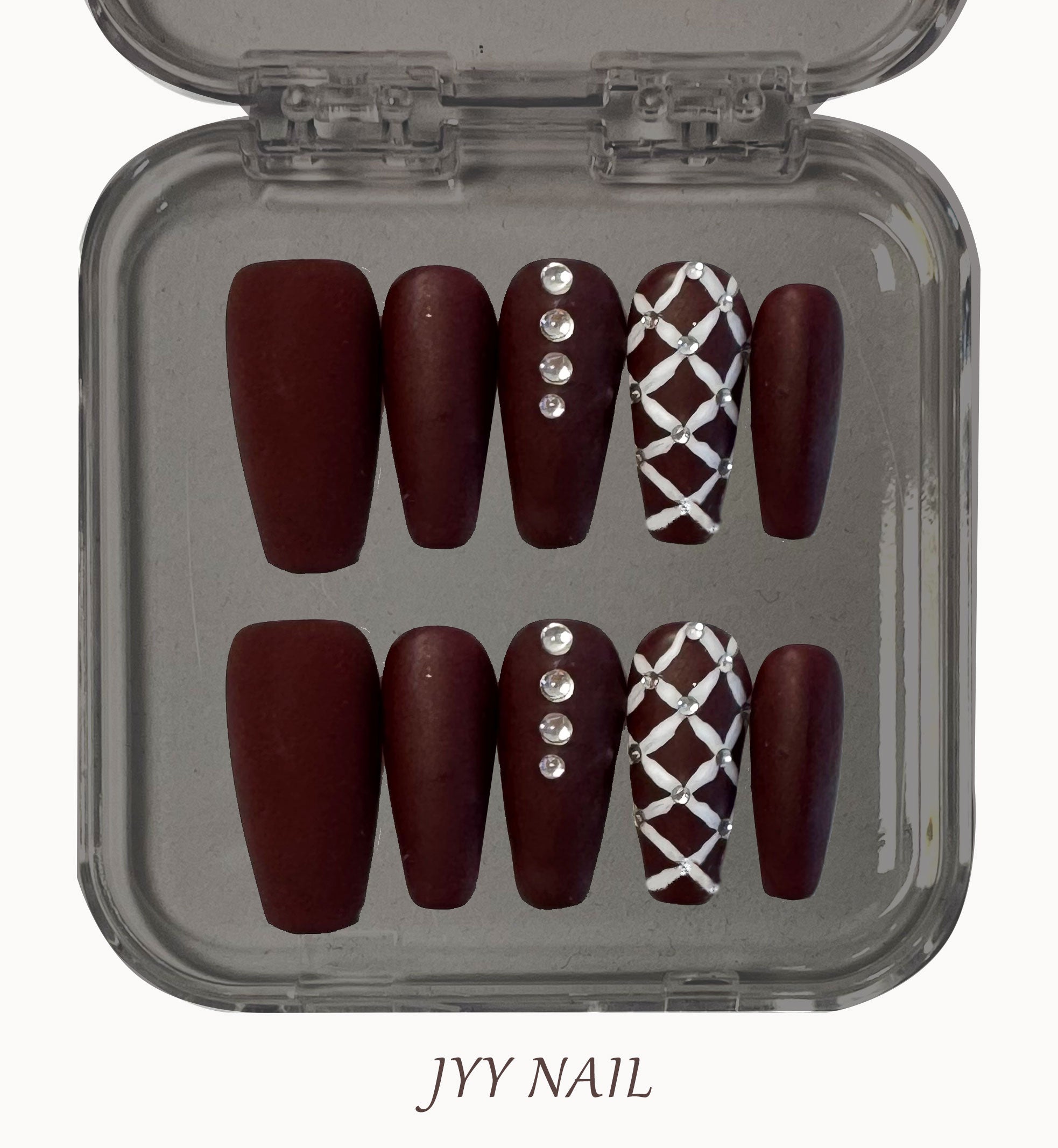 A191 Burgundy ribbon:Just want to look white custom manicure