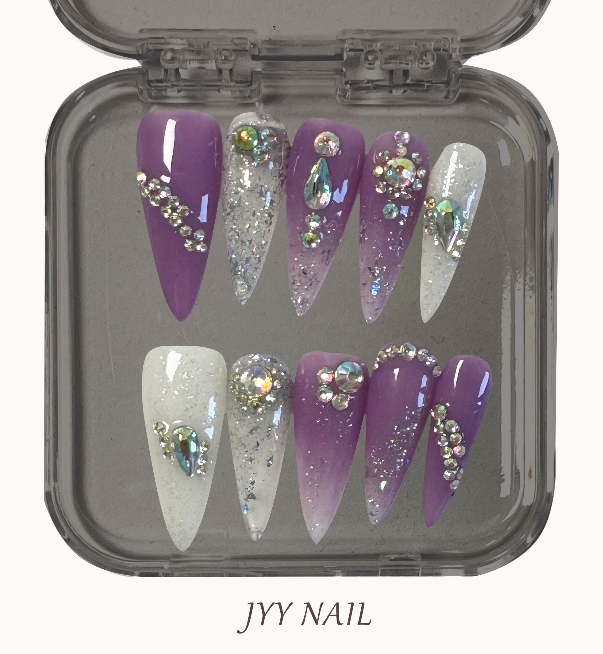 A193 Light purple full of diamonds；Full drill Heavy Industry pure handmade custom nail art