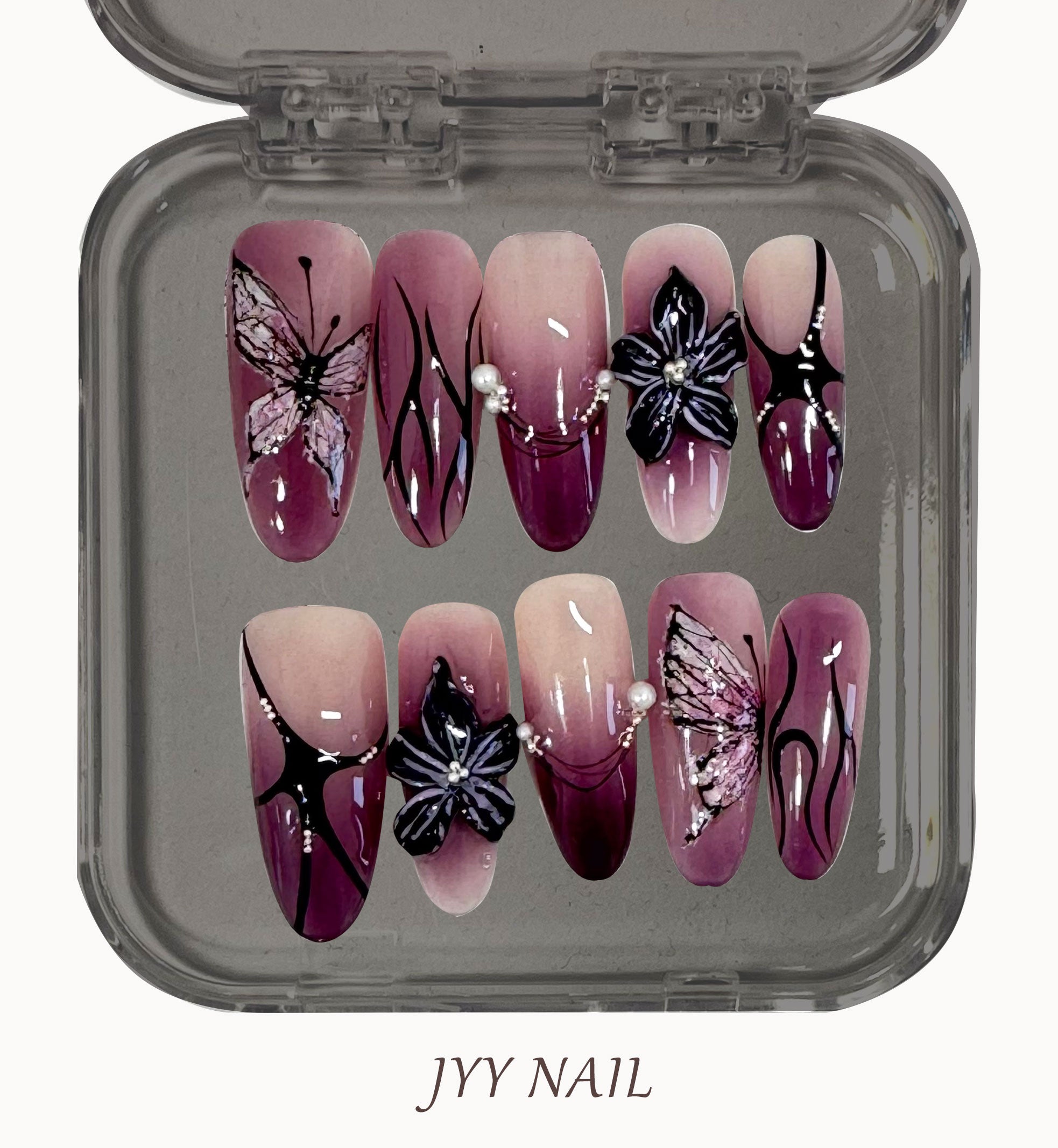 A201 Purple iris:Handmade purple bow nail art