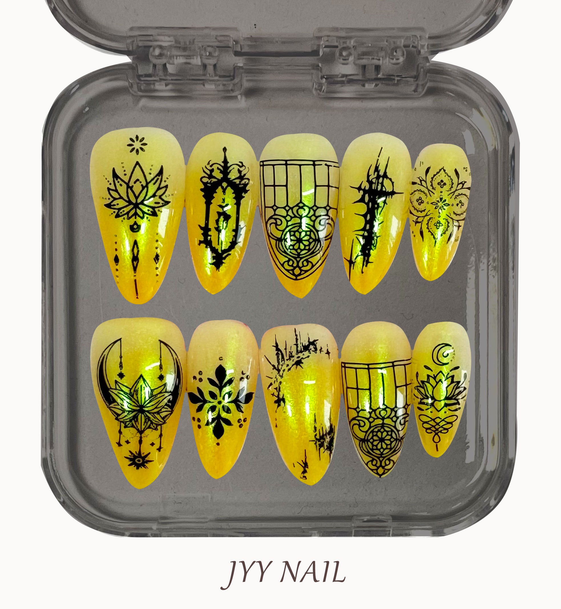 A204 Yellow lotus:Pure hand-made golden lotus series nail art