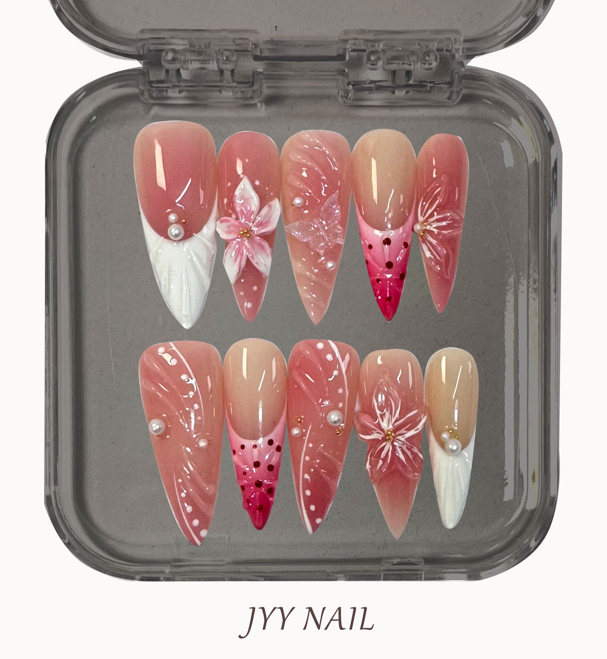 A214 French pink rose:Romantic white French hand-painted sculpture rose original heavy industry manicure