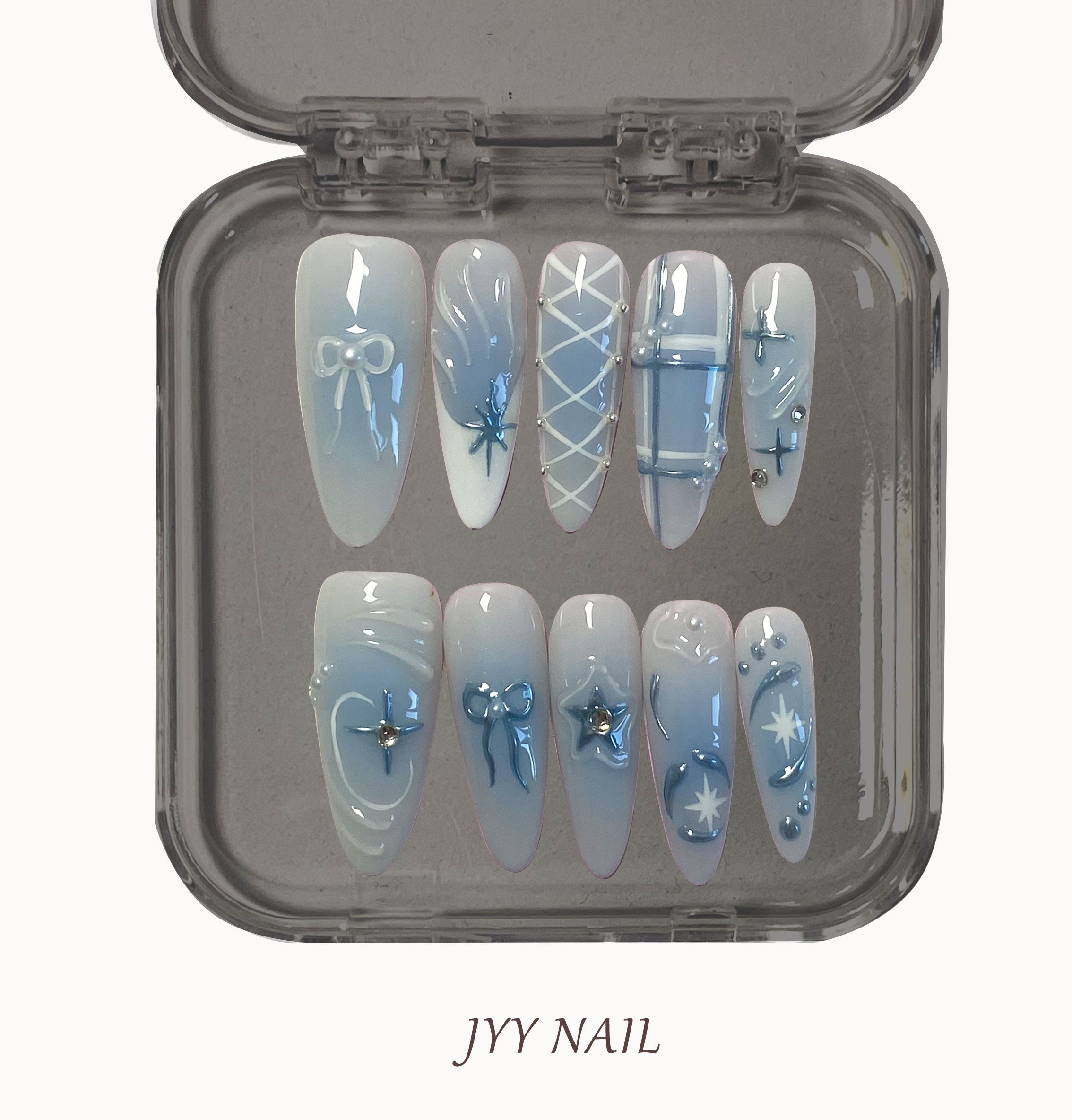A225 Pale blue ballet:Sculpted art blue ballet Manicure