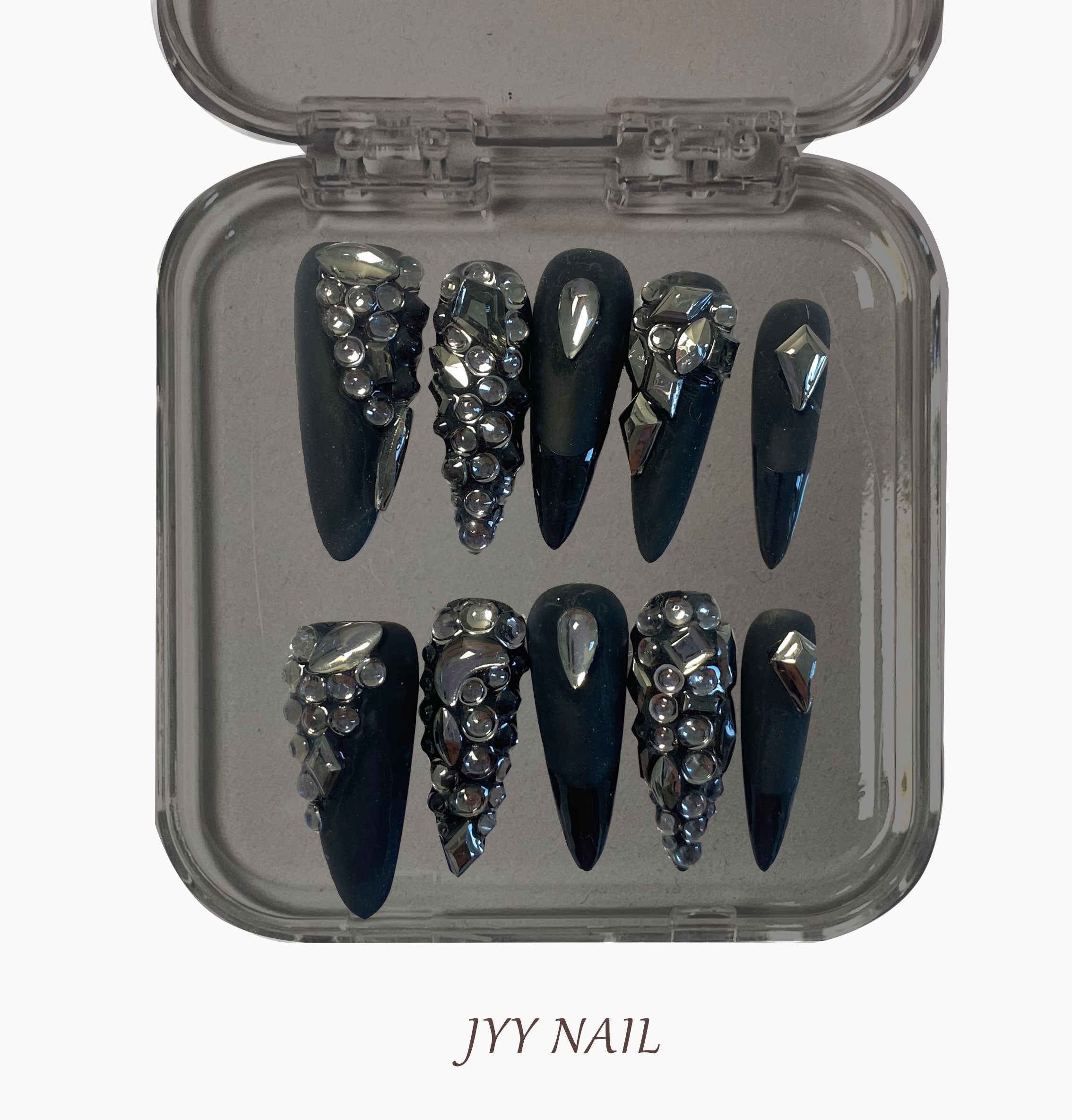 A249 Black diamond:High luxury custom full length nail art