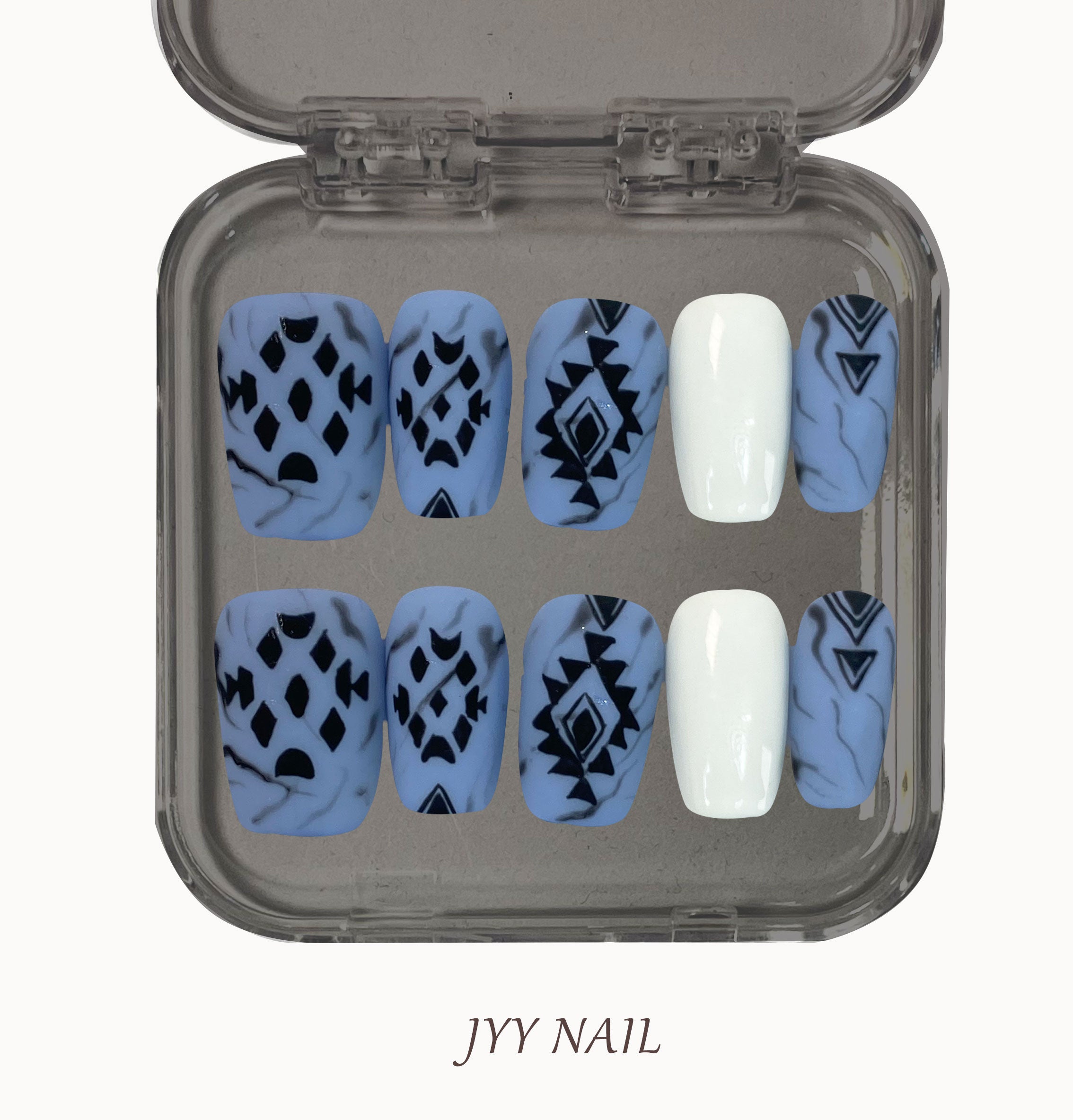 A254 Blue and black print:Pure handmade high luxury texture blue black series nail art