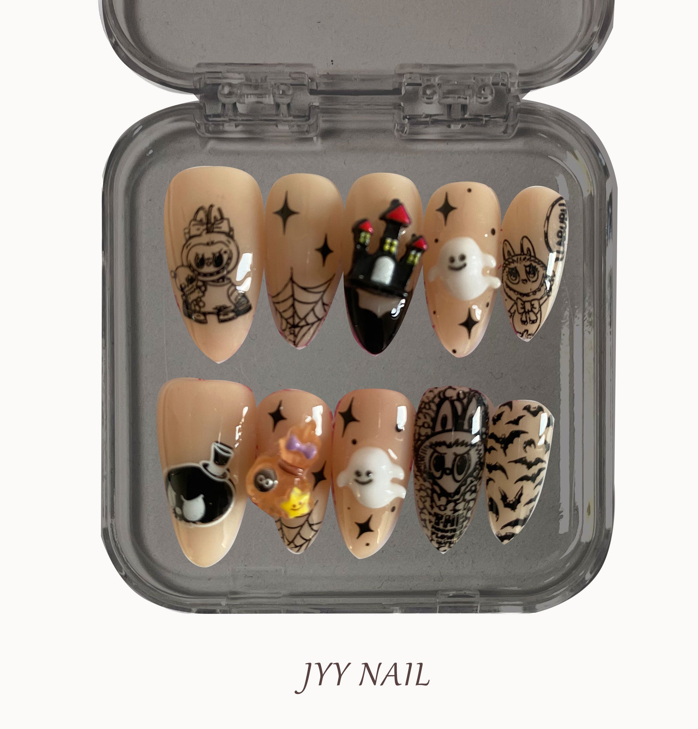 A264 Bubble Mart Halloween:Bubbly Mart Halloween custom nail art