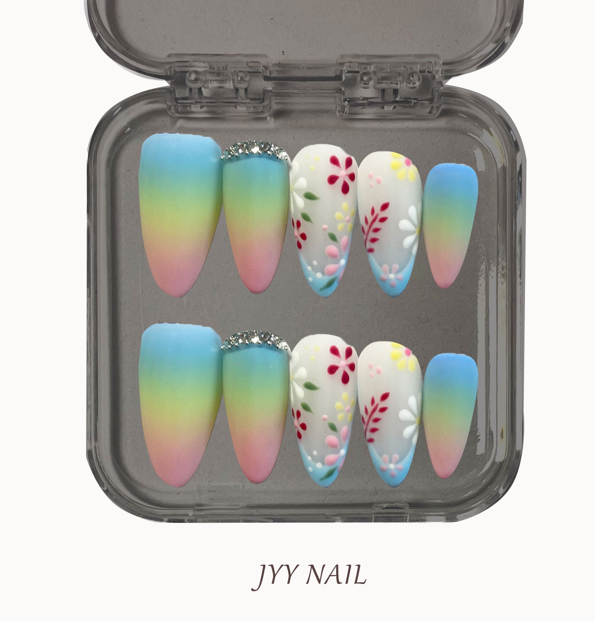 A279 Rainbow flower:Rainbow gradient nail art high luxury custom