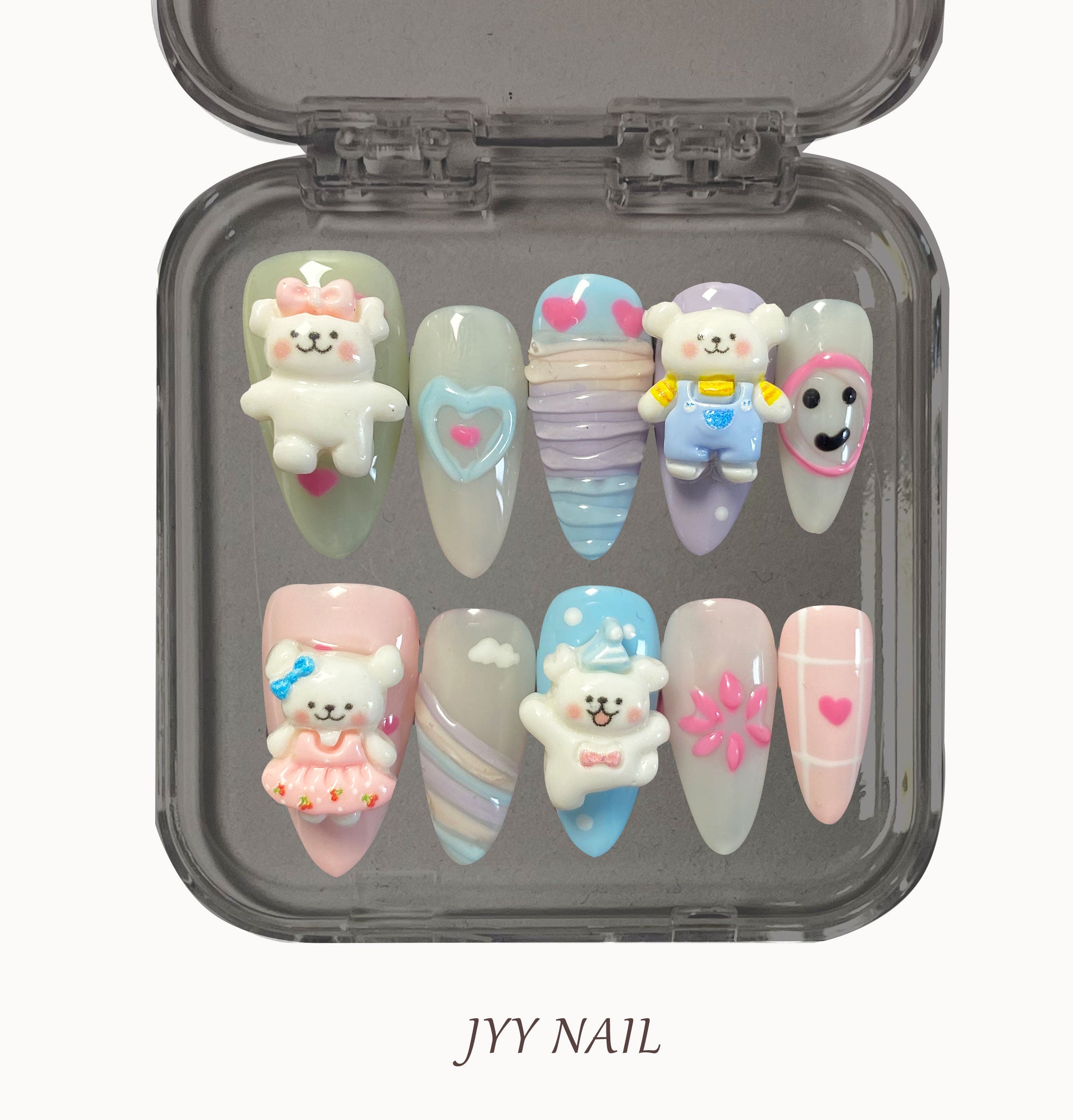 A296 Rainbow Bear:Rainbow bear three-dimensional bear jewelry nail art