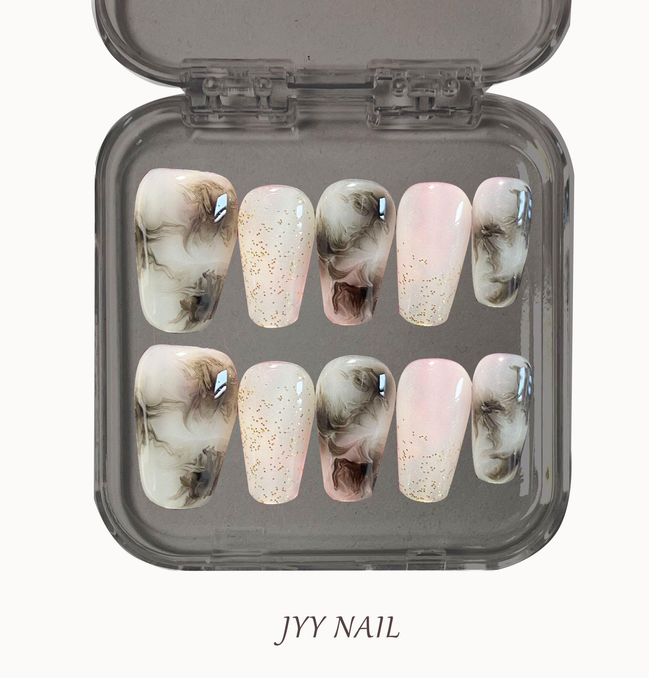 A313 Ink flash:Ink-tinged hand-painted high luxury custom manicure
