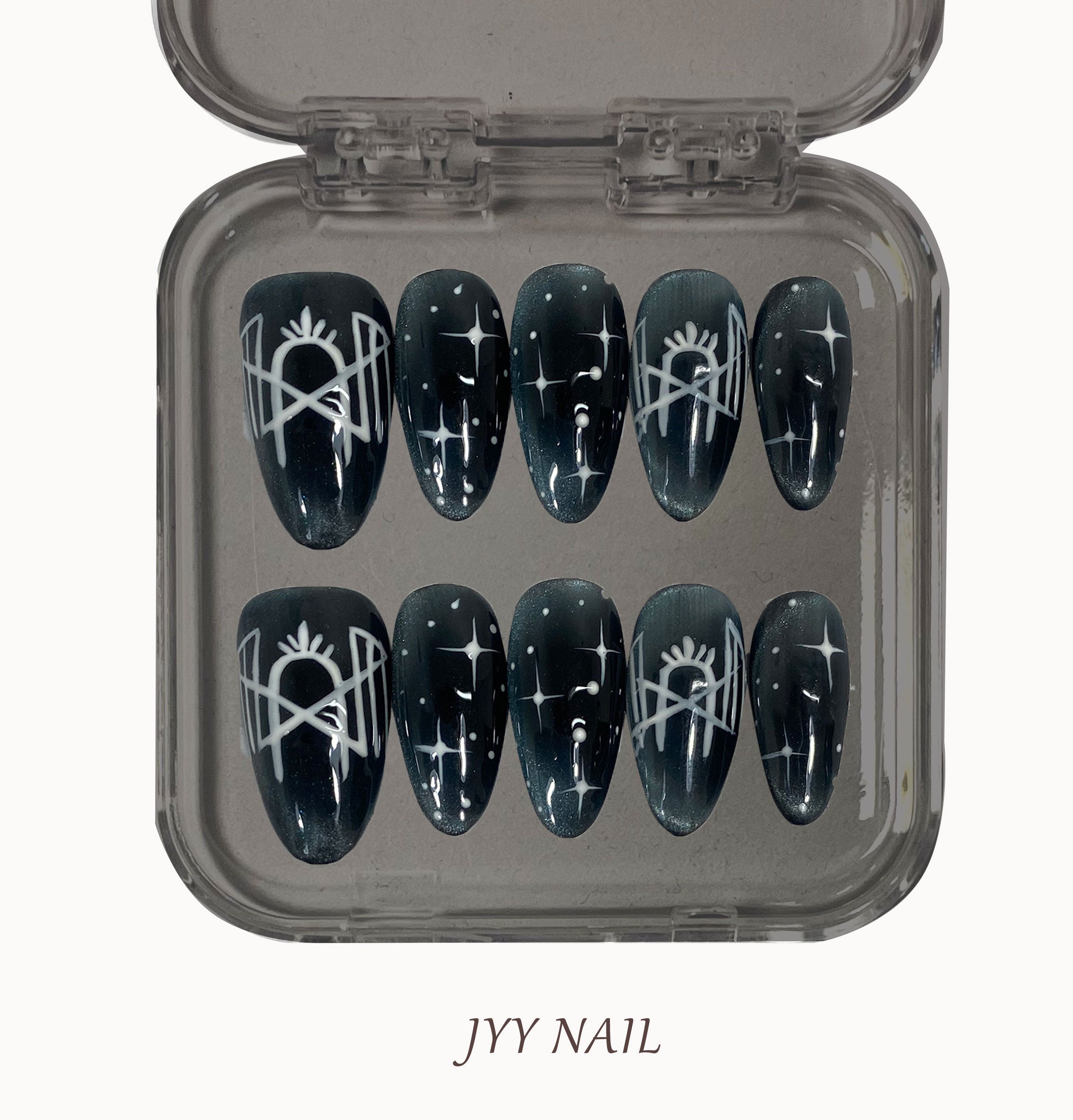 A324 Heavy ink and color:Geometric hand painted line manicure
