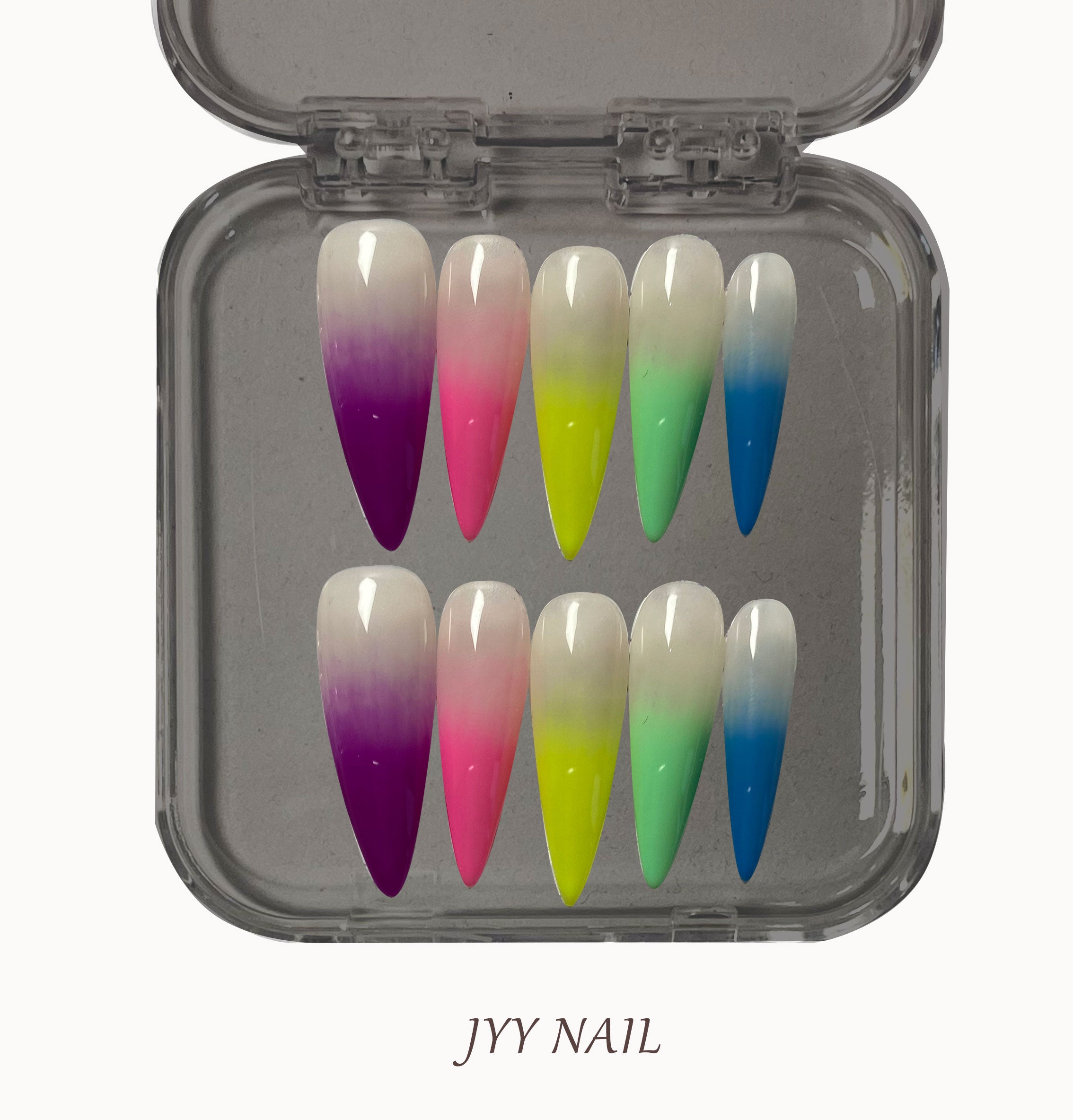 A337 Rainbow:Pure hand-painted rainbow high luxury nail art