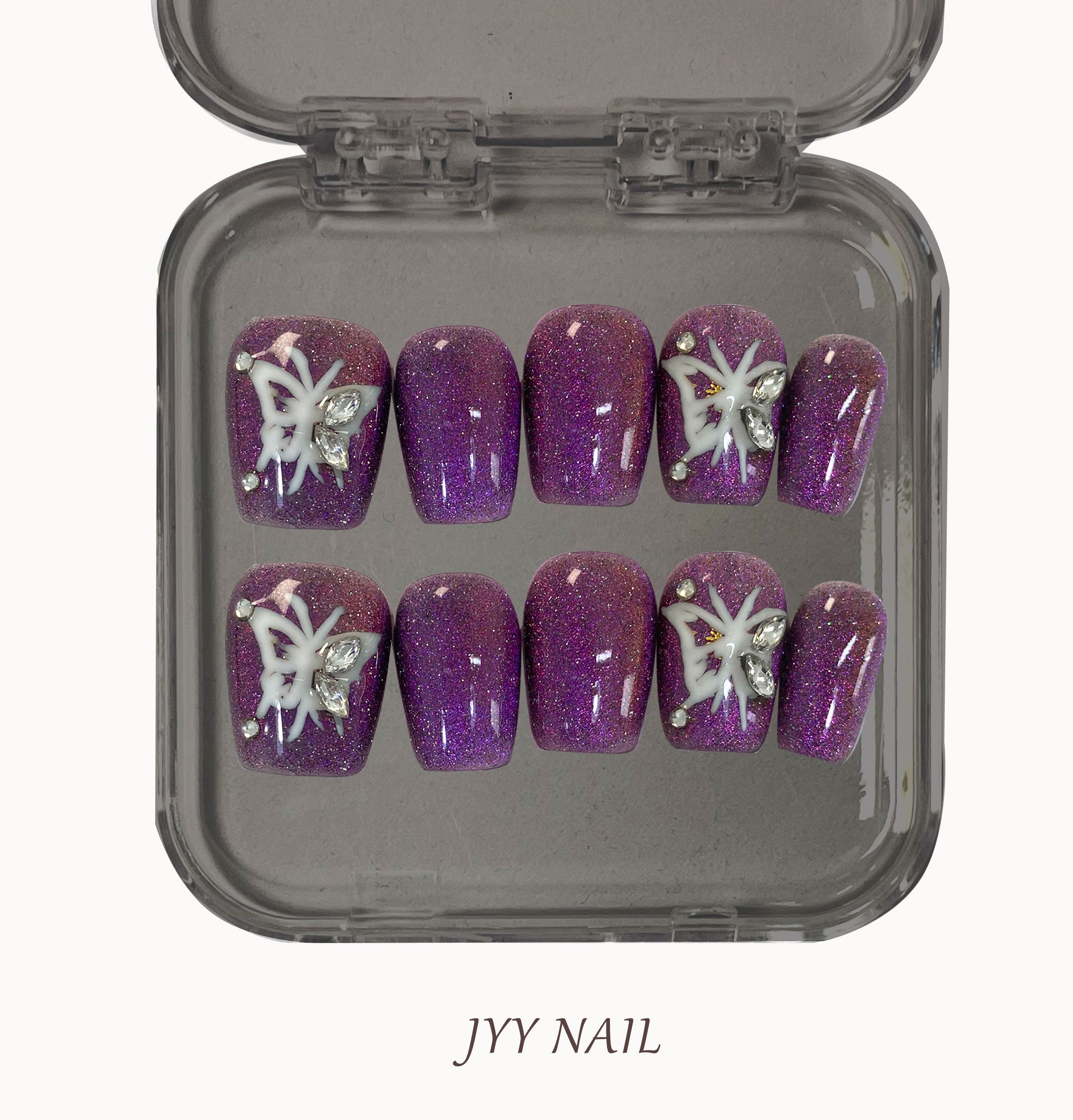 A342 Purple cat's eye butterfly:Hand-painted cat eye butterfly nail art