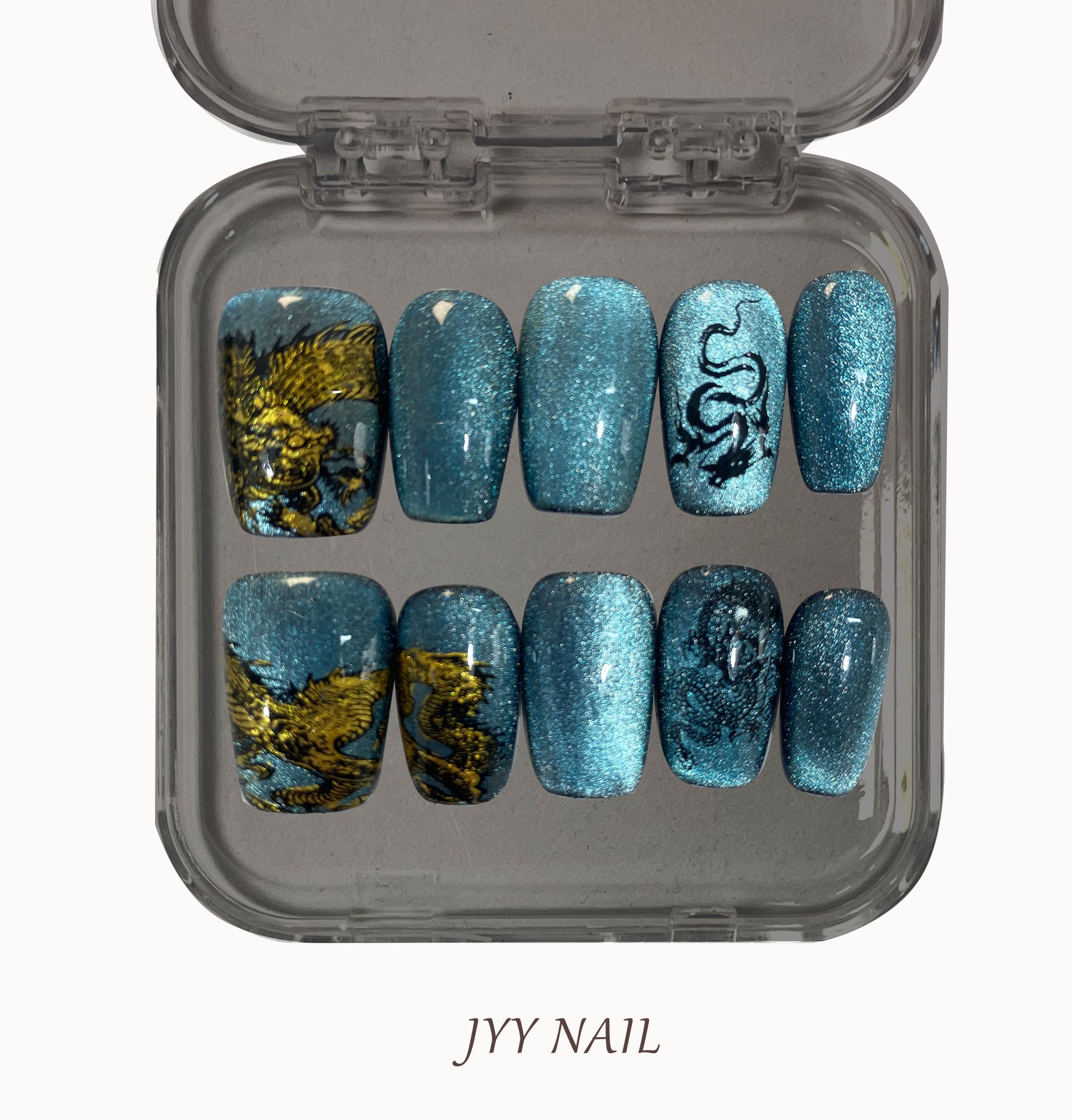 A345 Blue cat's eye dragon:Blue cat eye hand-painted dragon element nail art high order
