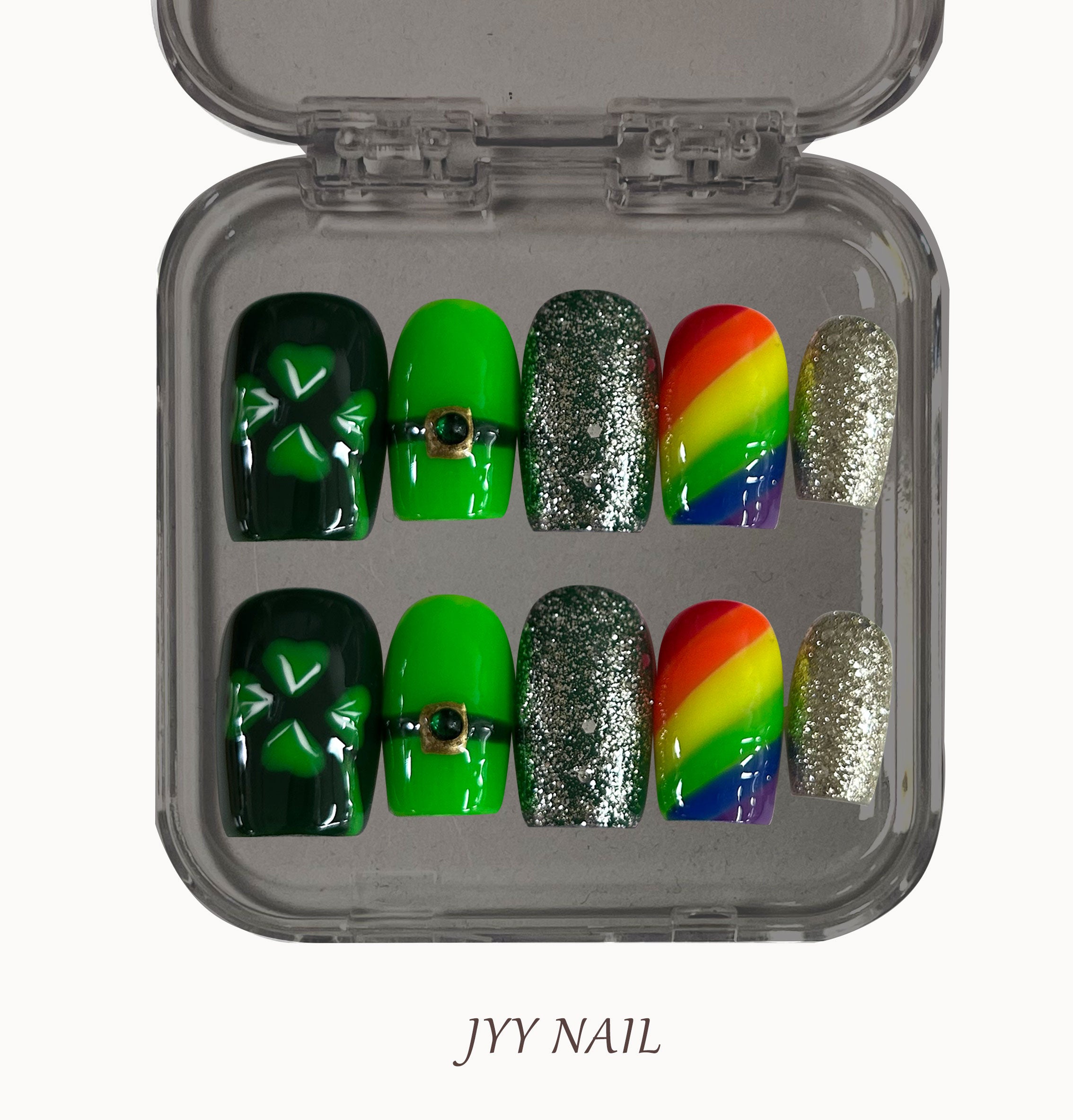 A351 Four-leaf clover:Pure hand-painted high luxury custom four-leaf clover series nail art