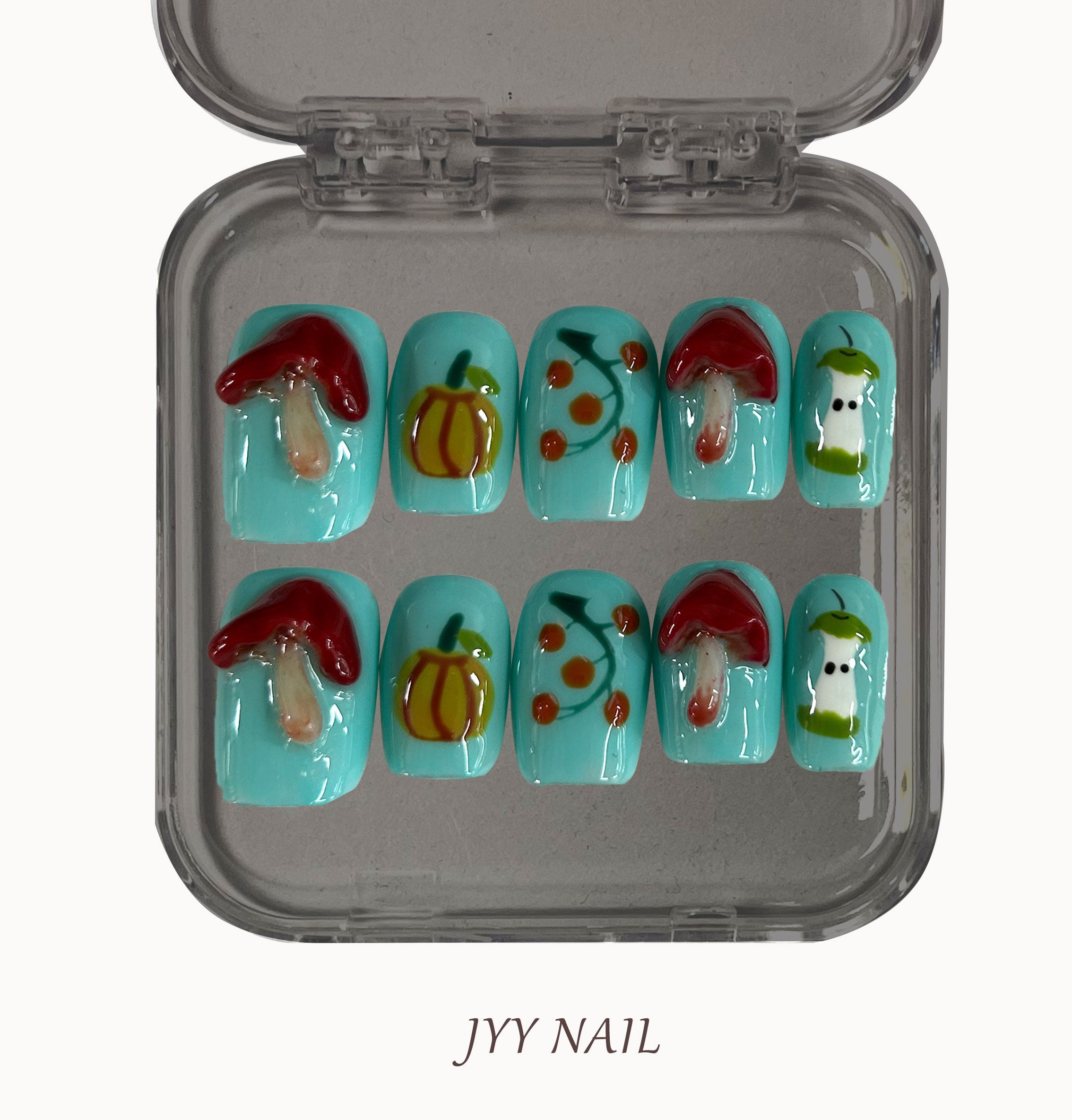 A359 Blue-green mushroom：Hand pinch mushroom high luxury custom made pure hand wear nail