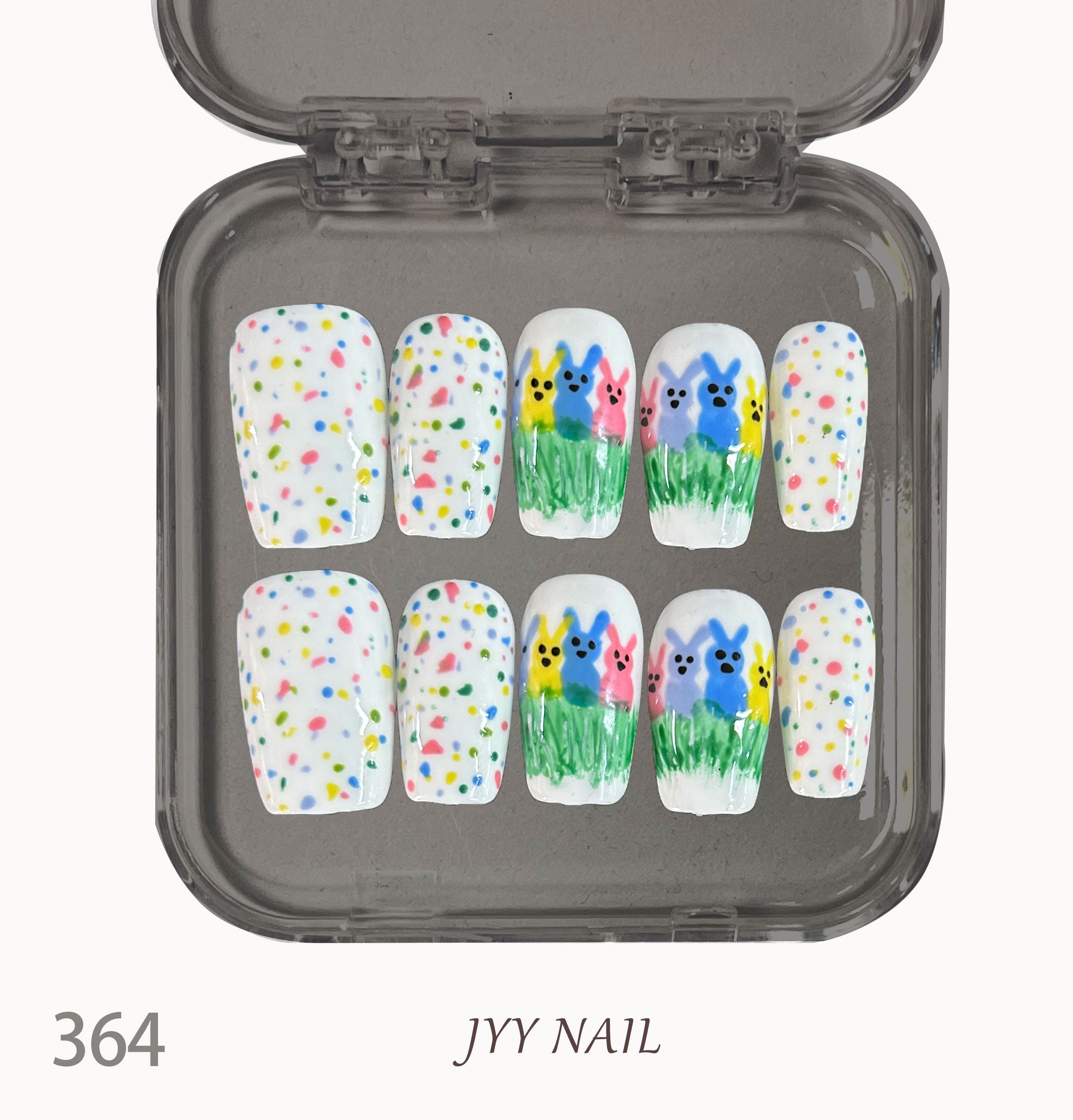 A364 White rabbit：Hand-painted white rabbit high luxury custom wear nail