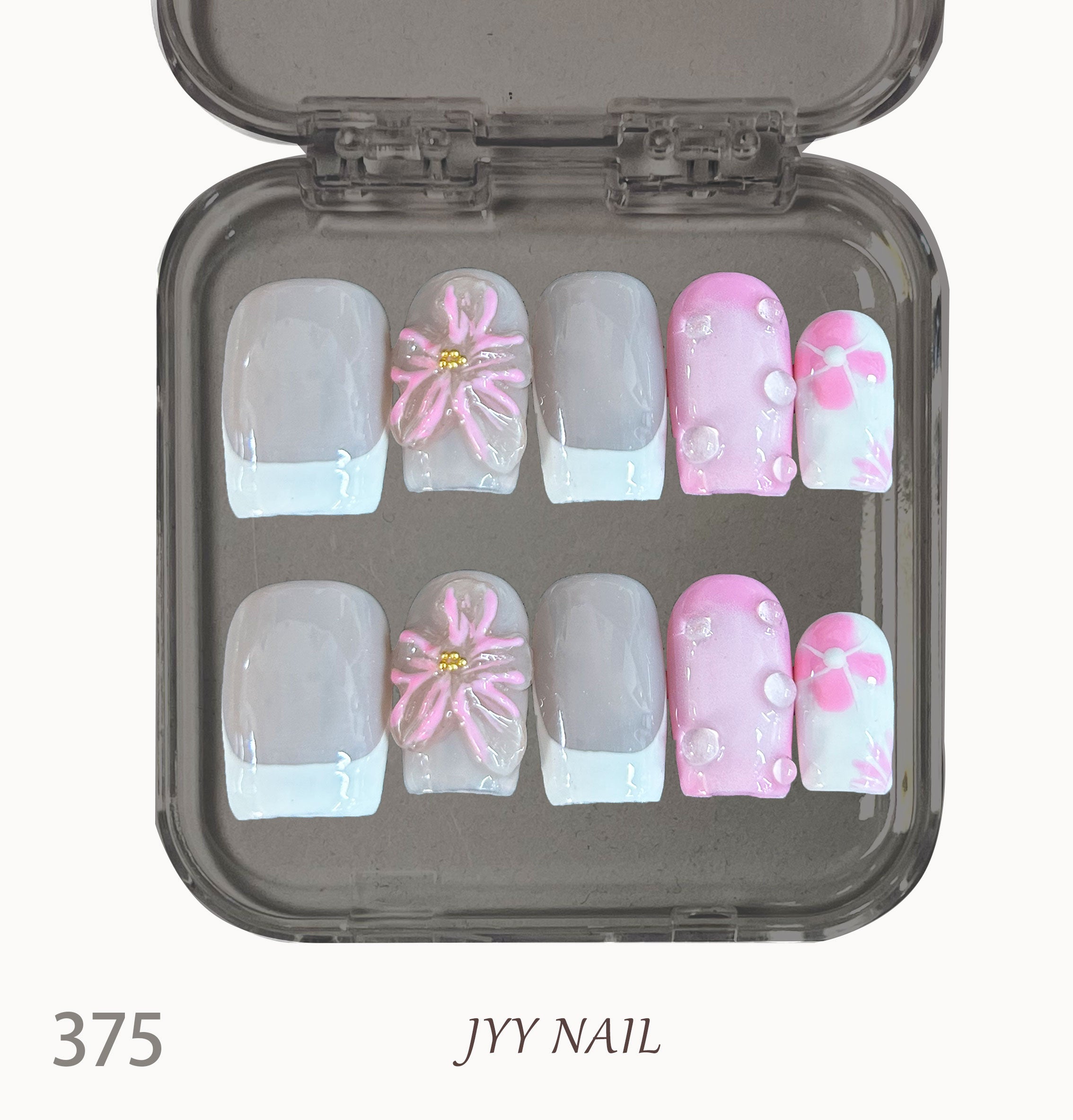 A375 Pink and white：Pink and white French hand-painted French edge to figure high luxury custom