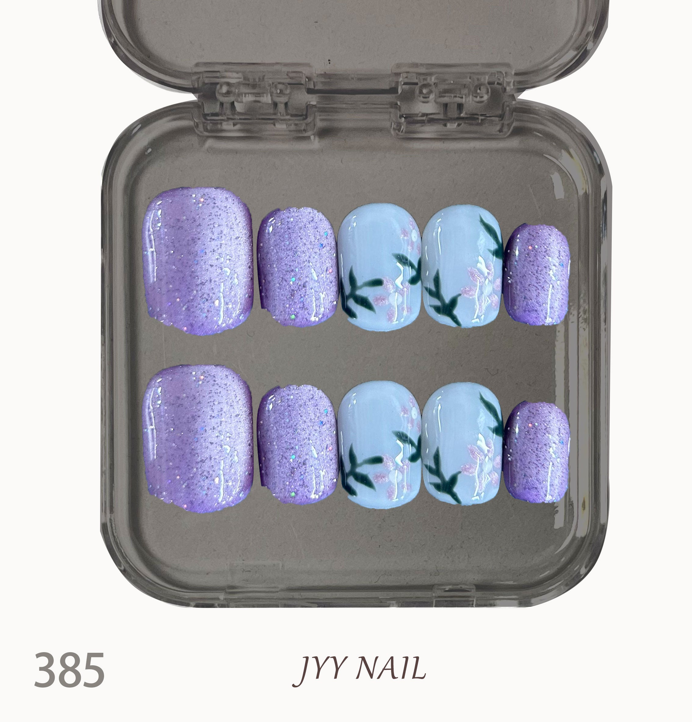 A385 Purple cat's eye flowers:High luxury custom purple cat eye manicure