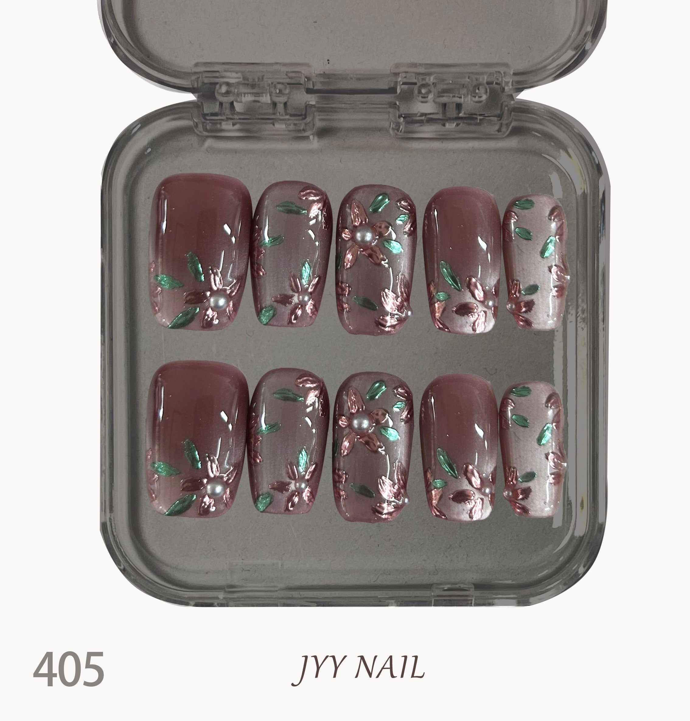 A405 Full of flowers and green leaves:Watercolor hand-painted high definition nail art period is long