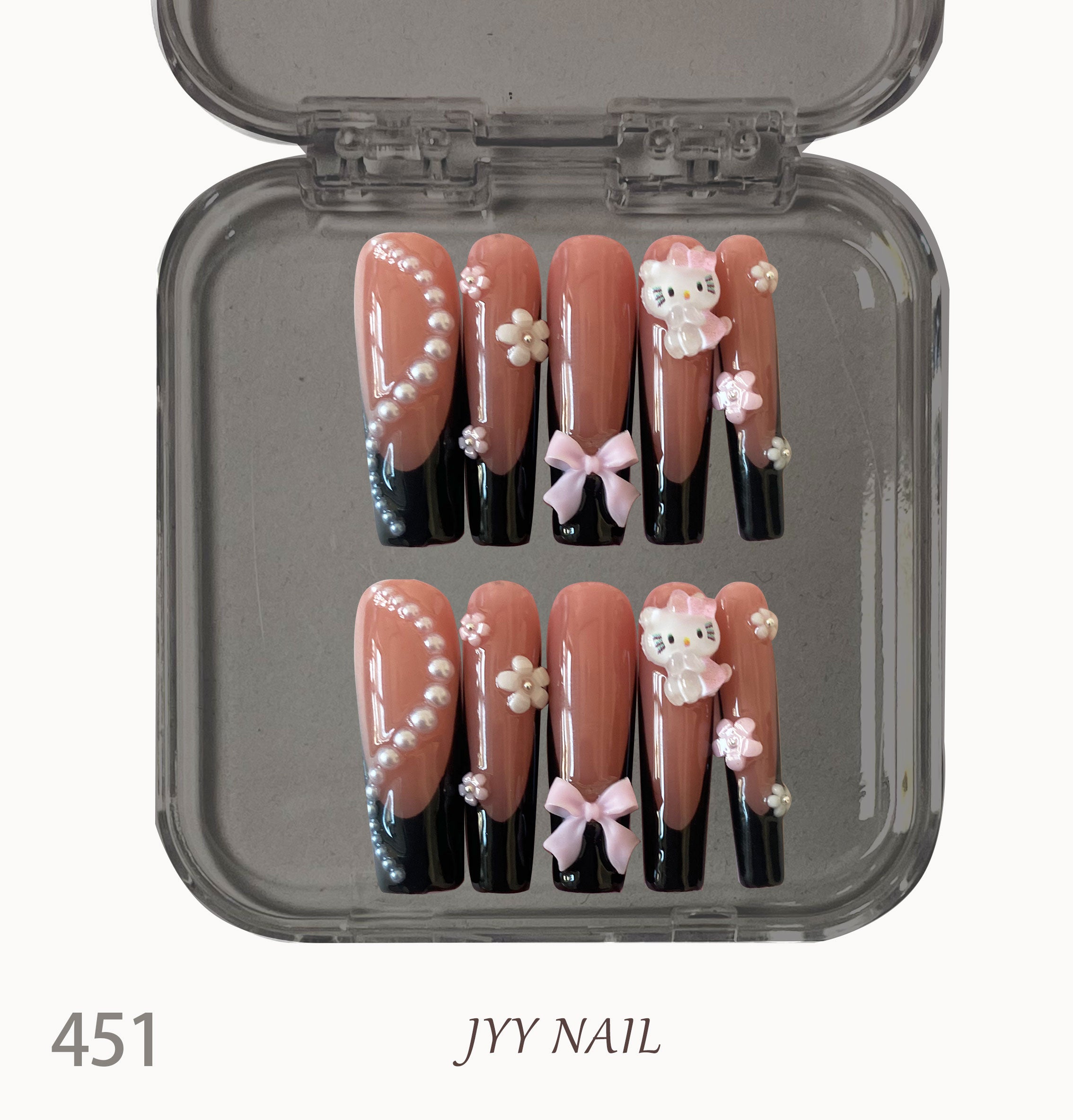 A451 Black and pink gradient cat:Hand-painted nail art with black and pink gradient