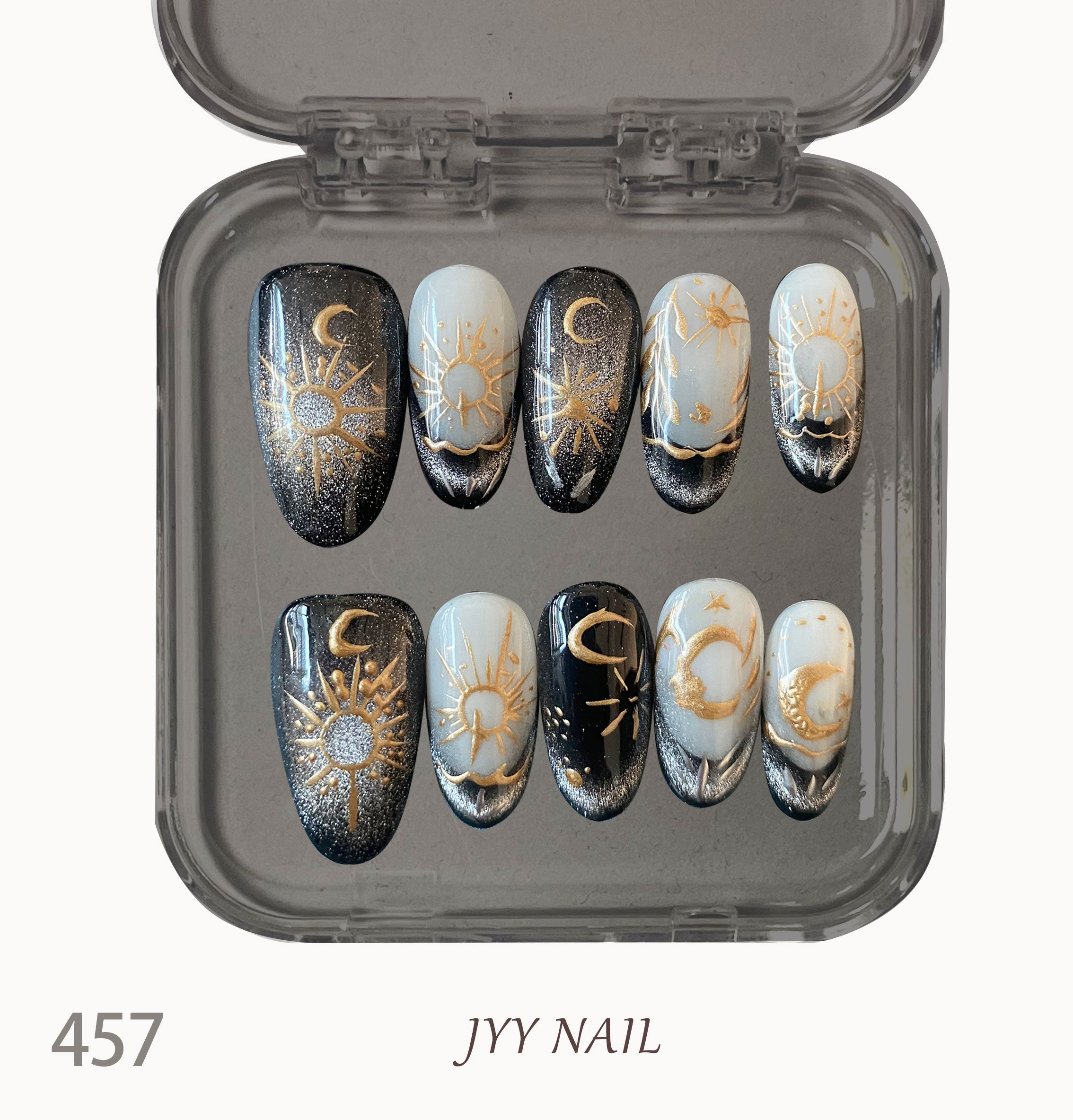 A457 Diurnal moon:High luxury hand painted day and night stars manicure