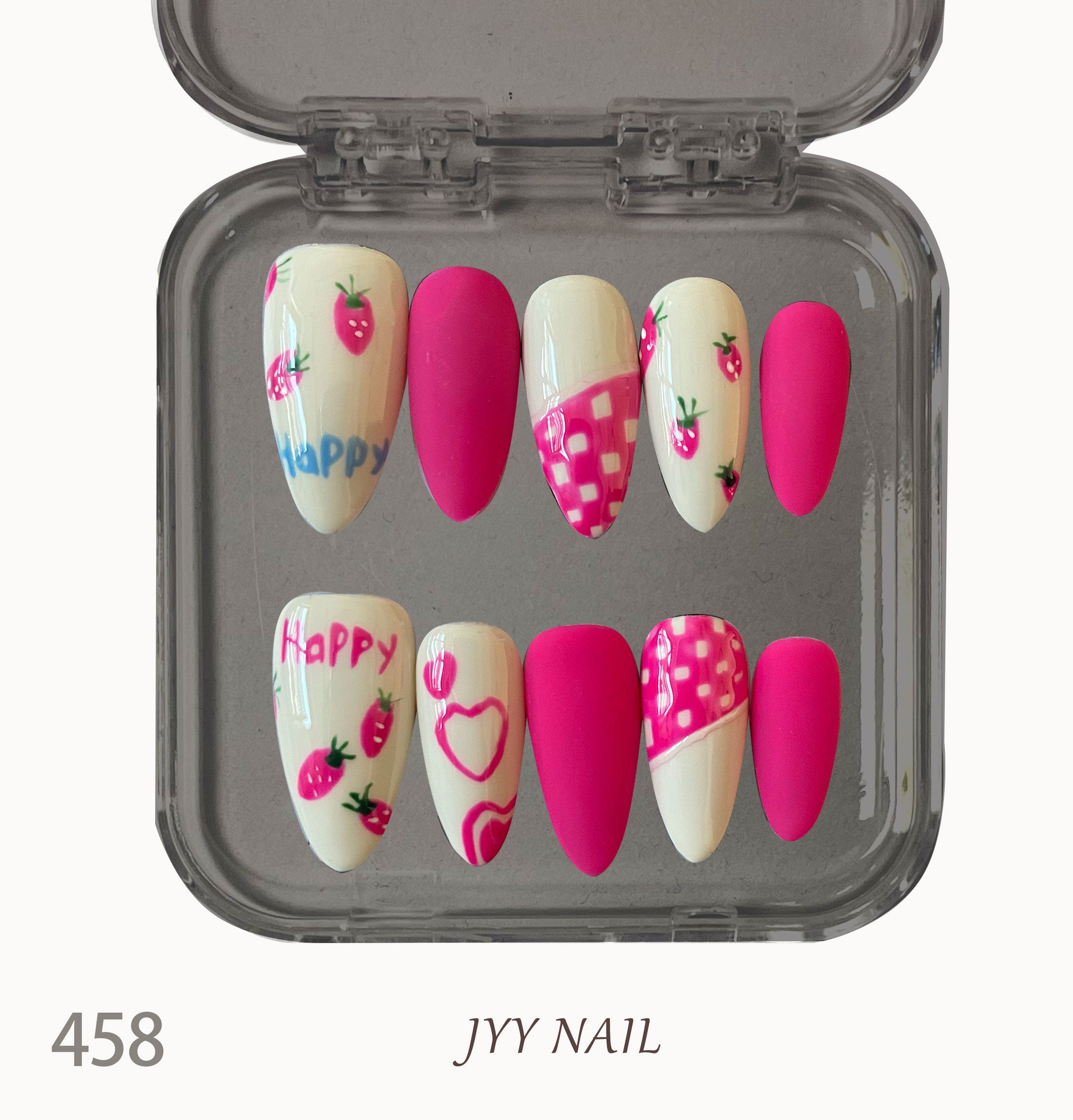 A458 happy Strawberry:Pure hand-painted strawberry love advanced cute wind burst custom nail art