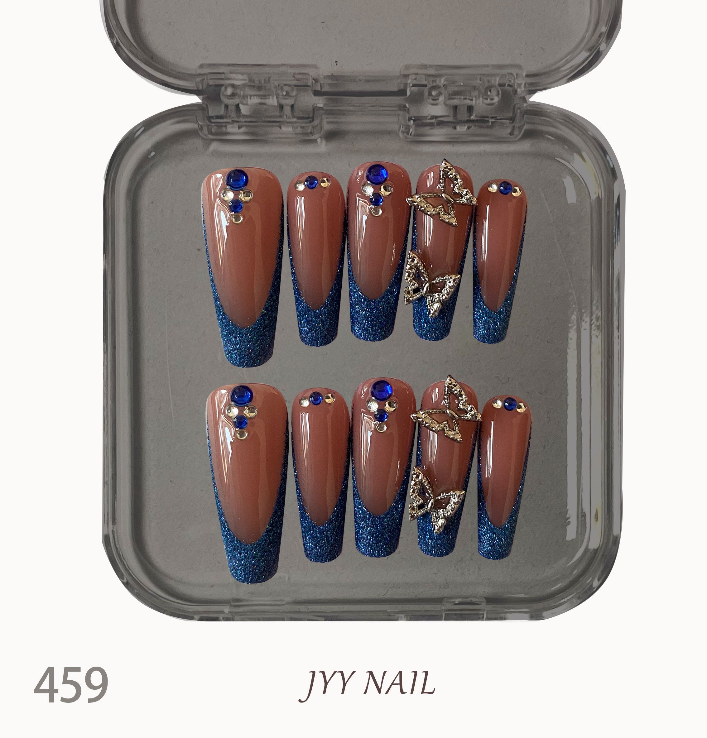 A459 Blue French butterfly:Pure hand-painted blue French superior pure wind manicure