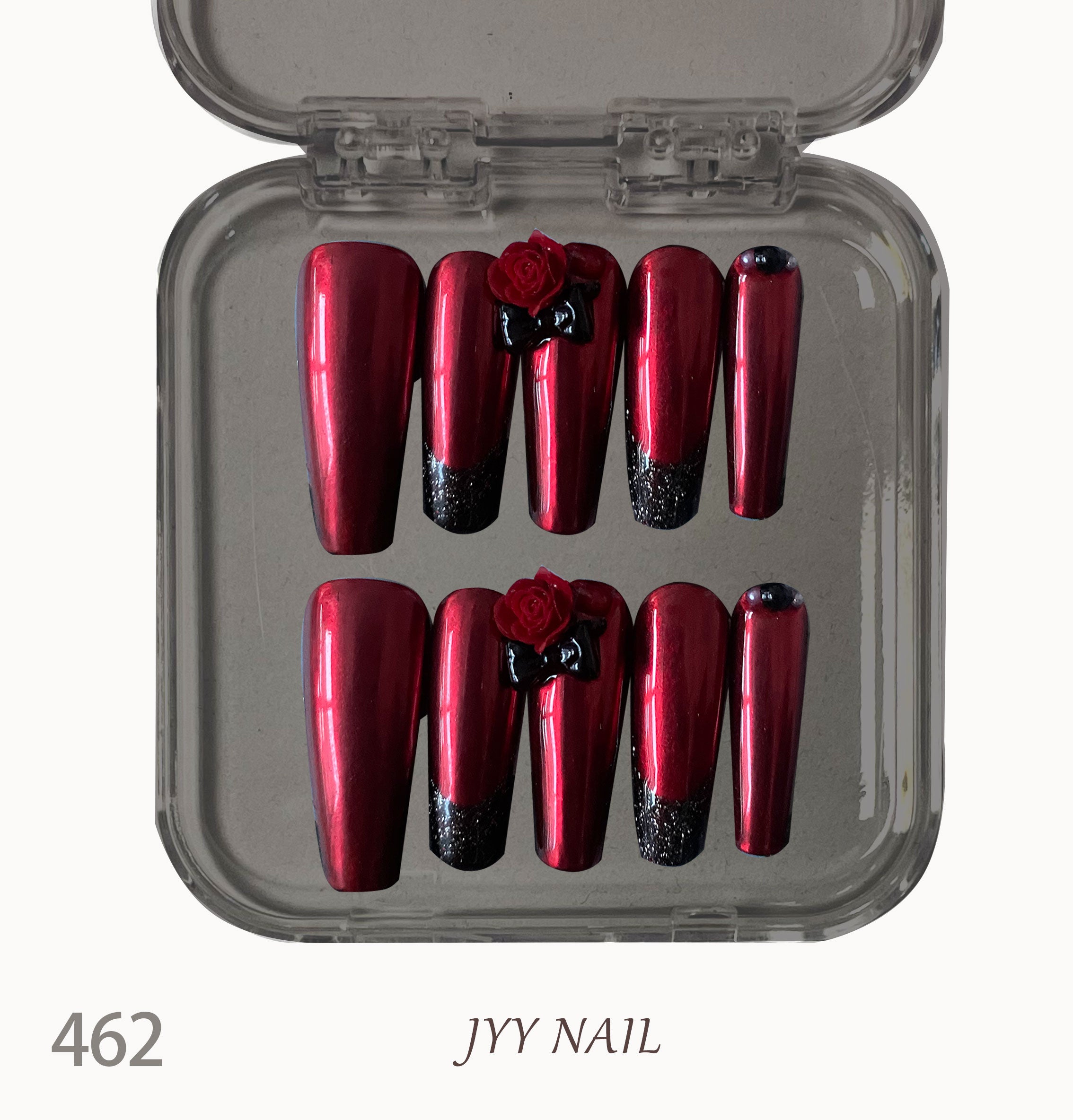 A462 Red rose:Pure hand-painted black French black edge advanced pure wind hand custom wear nail
