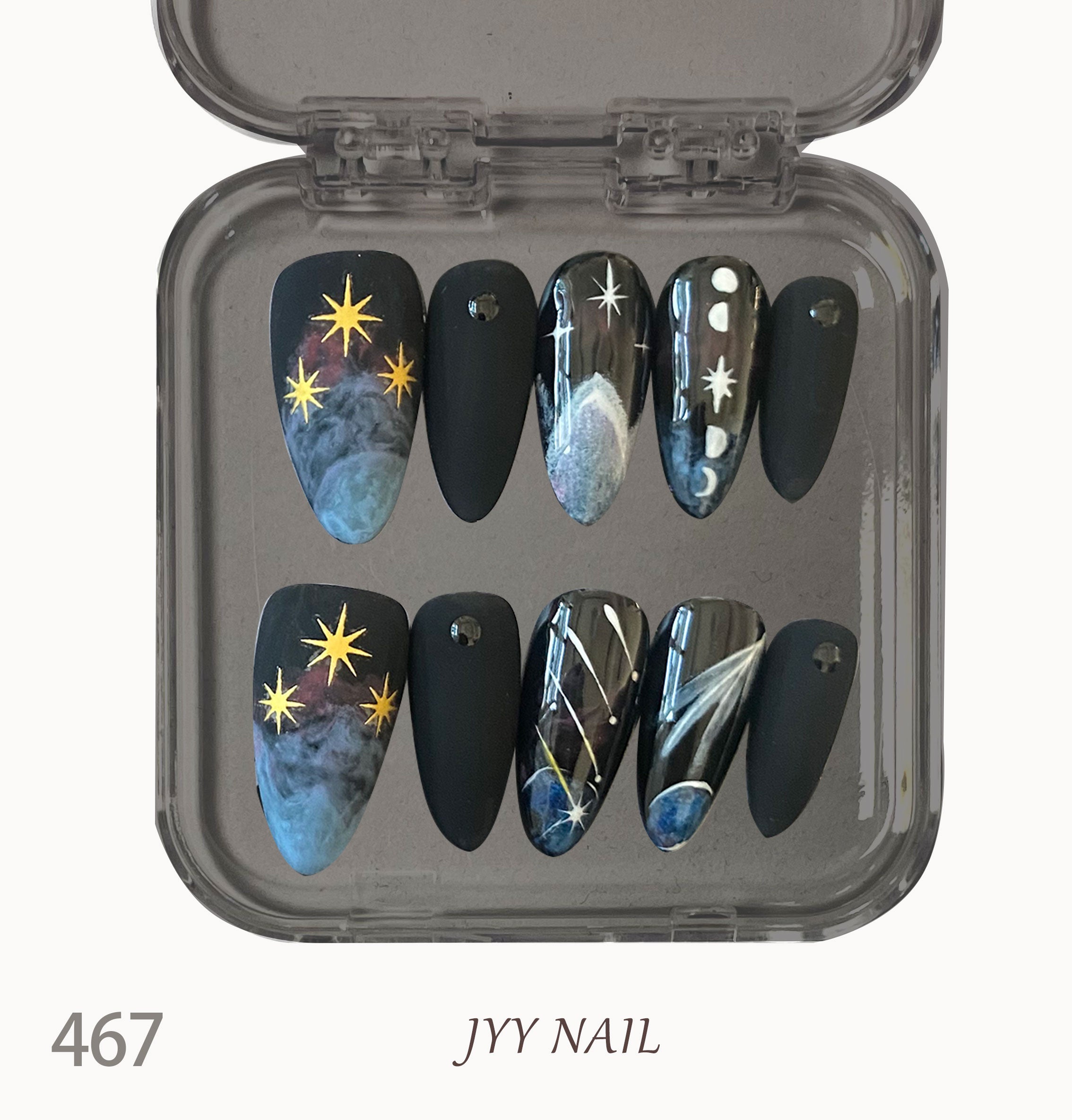 A467 Black gold scrub:Pure hand-painted advanced night stars manicure