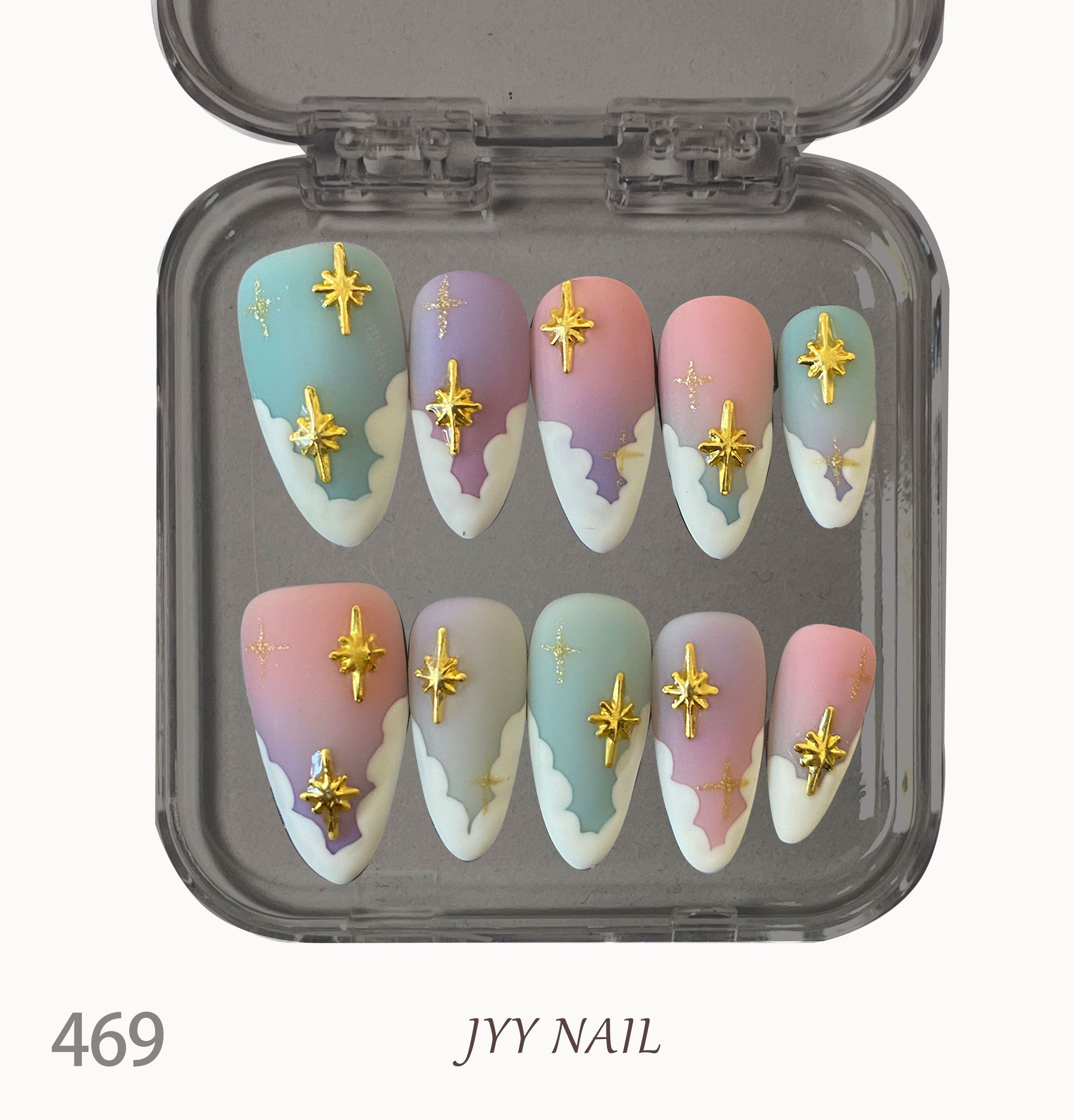 A469 Clouds and stars:Pure hand drawing to create custom manicure