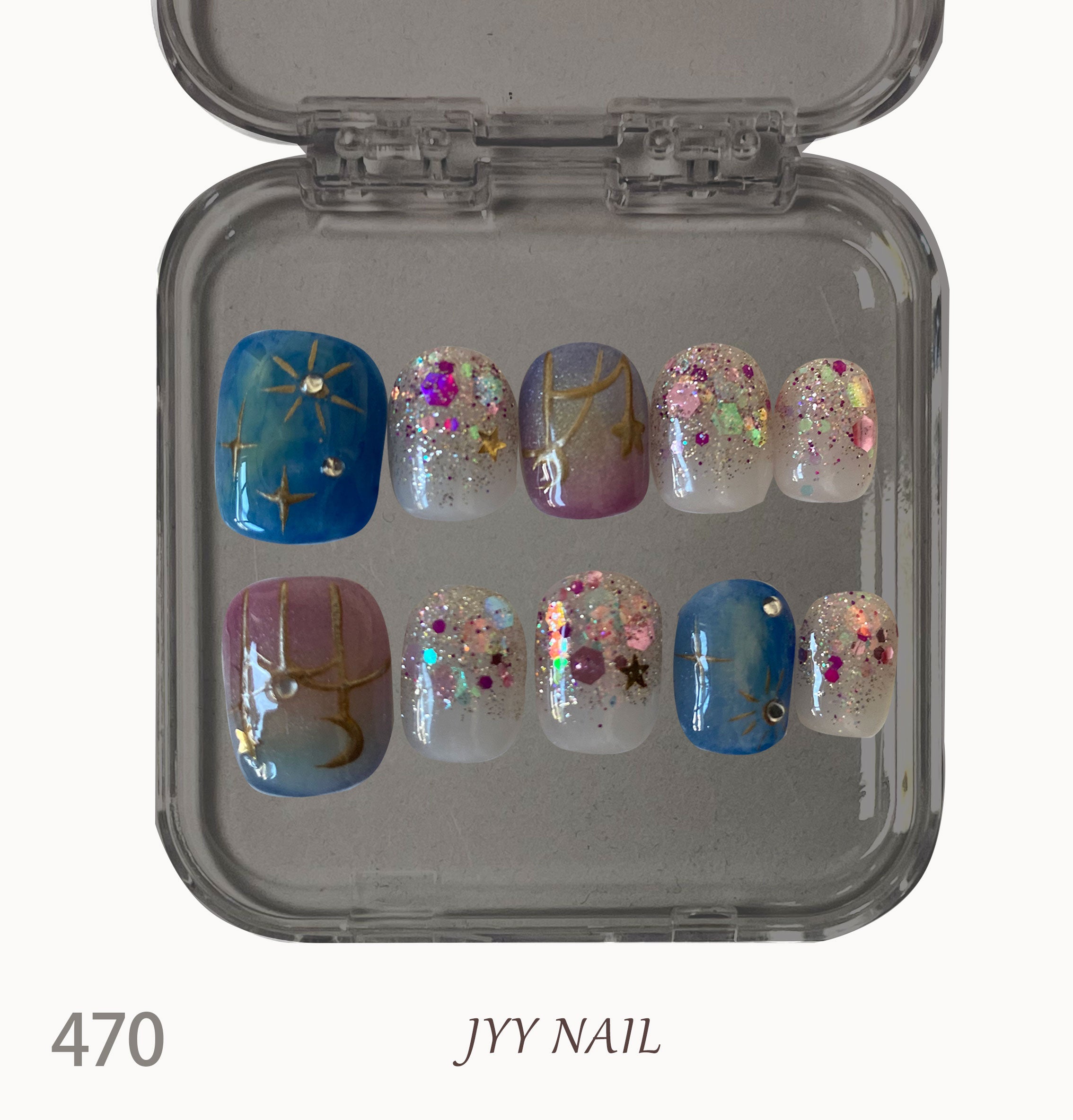A470 The stars and the moon are shining gradually:Pure handmade high-end custom hand-painted nail art