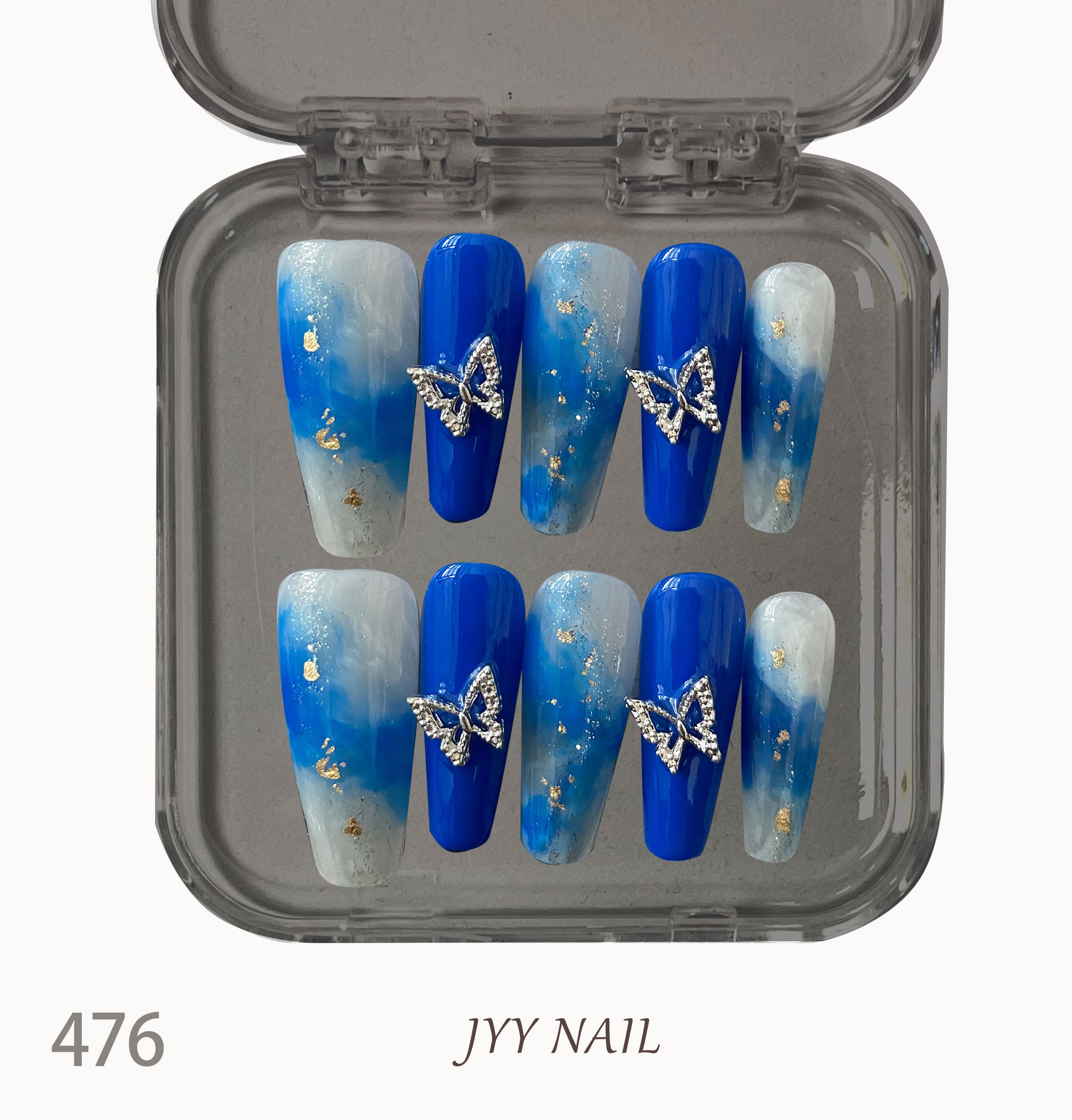A476 Blue gradation of butterflies:High luxury hand-painted pure handmade custom manicure