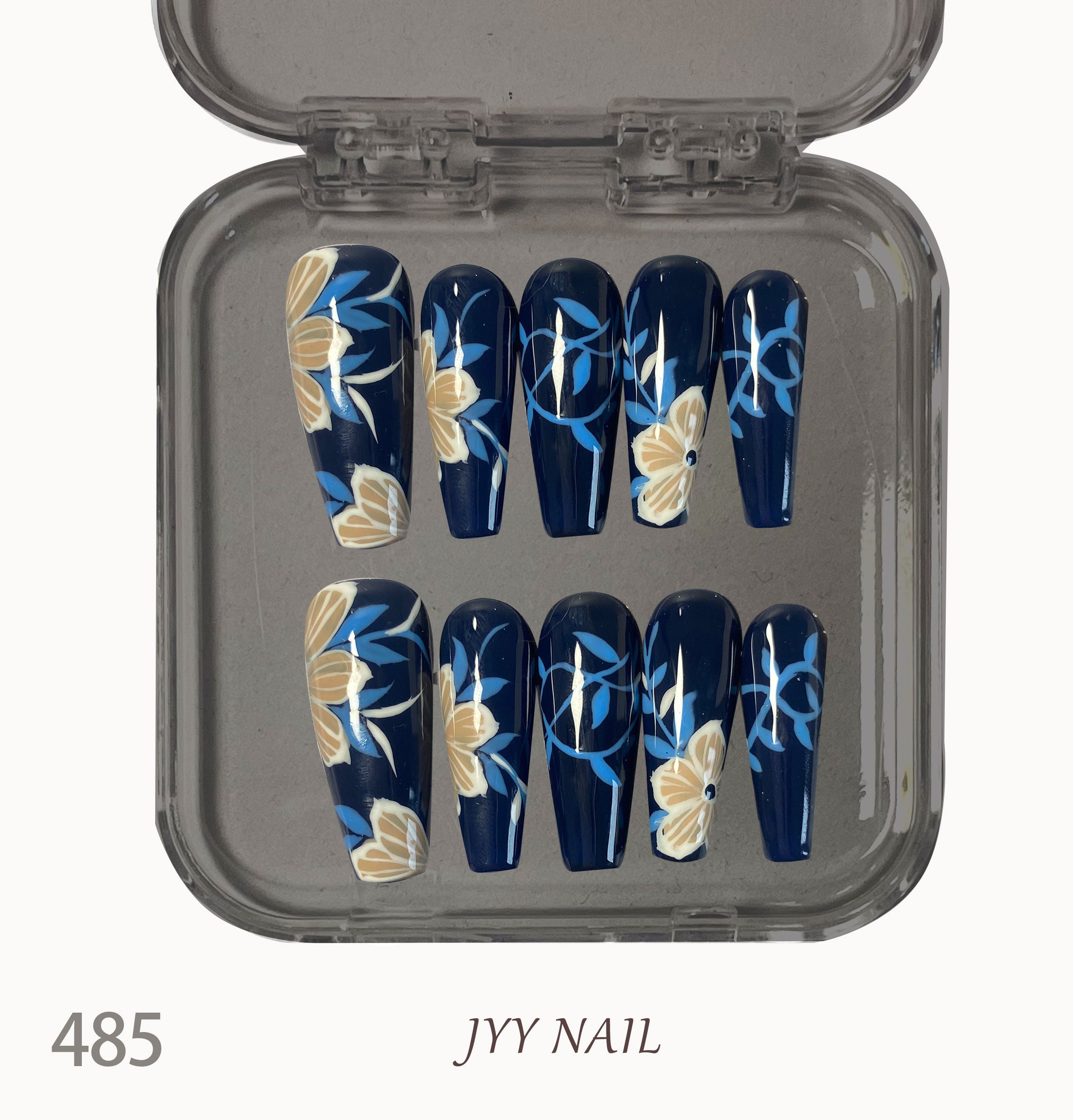 A485 Blue smudge hand painted:Pure hand-painted blue smudged floral nail art