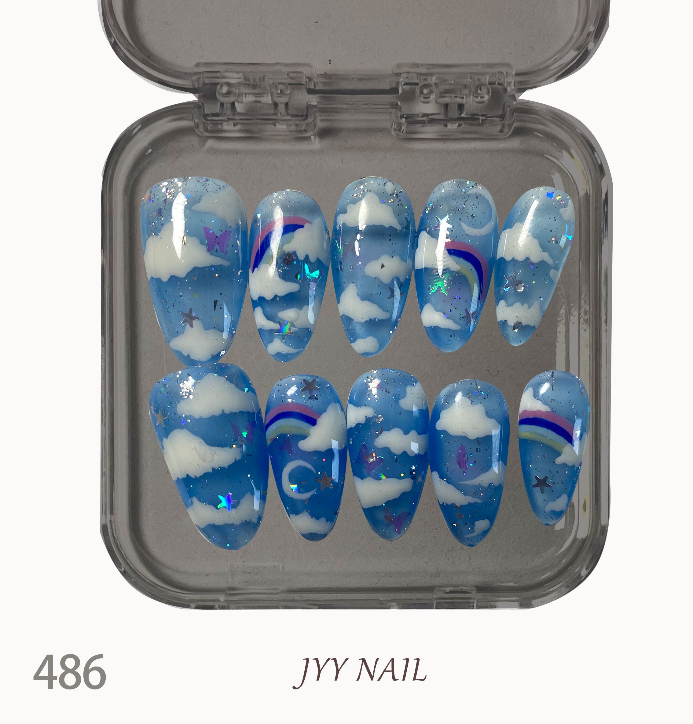 A486 Cloud rainbow:Pure hand-painted colorful Xiangyun nail art