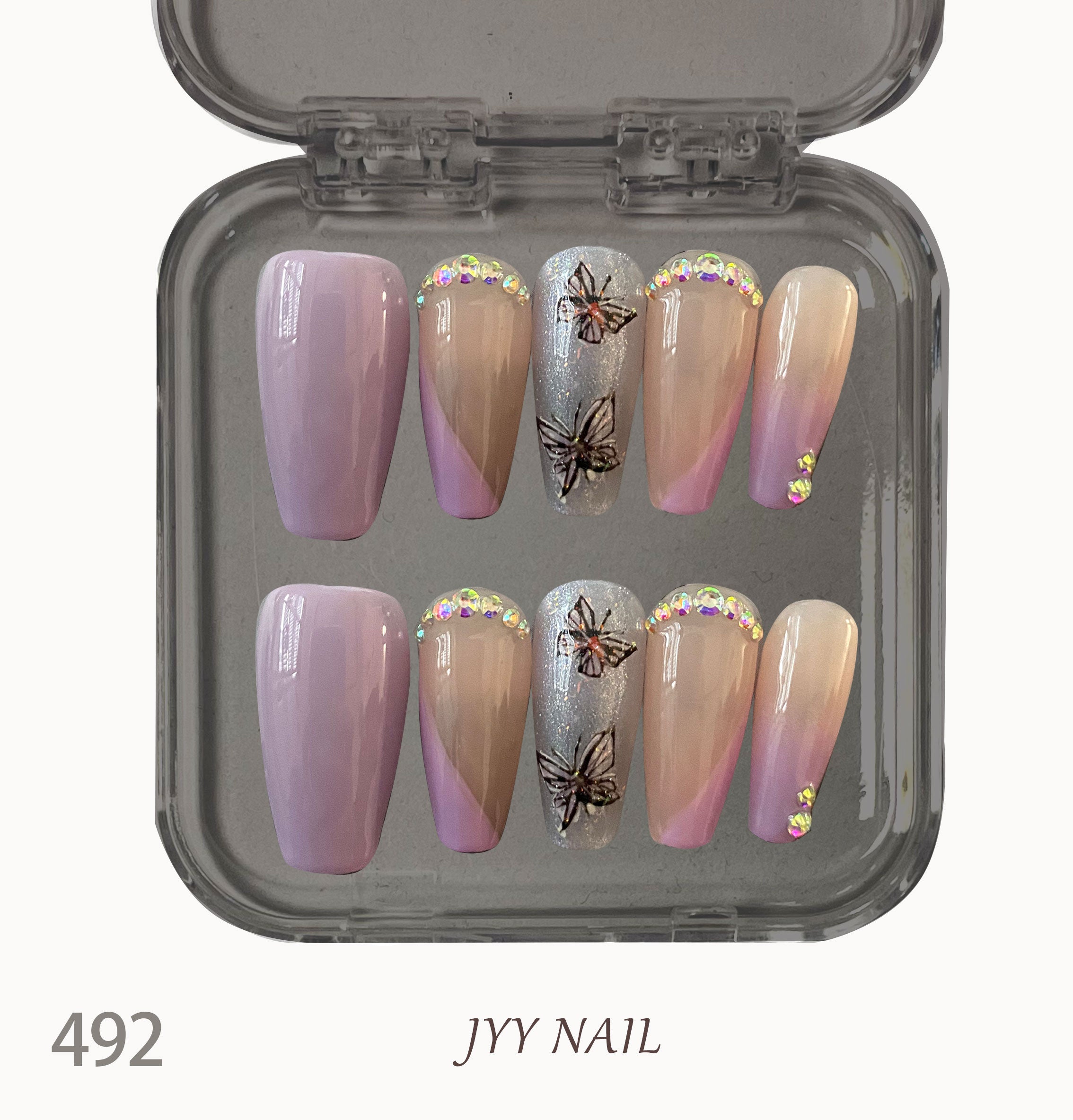 A492 Pink butterfly：Pure hand-painted pink stick diamond butterfly