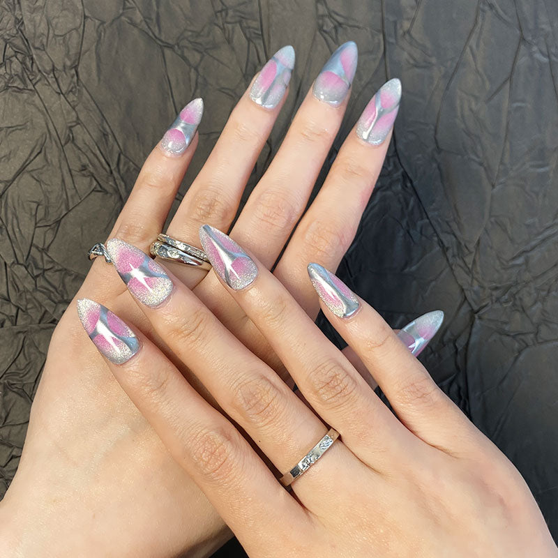 A1891-Meiyi Yi's original designer's heavy hand-painted French cat's eye nail art