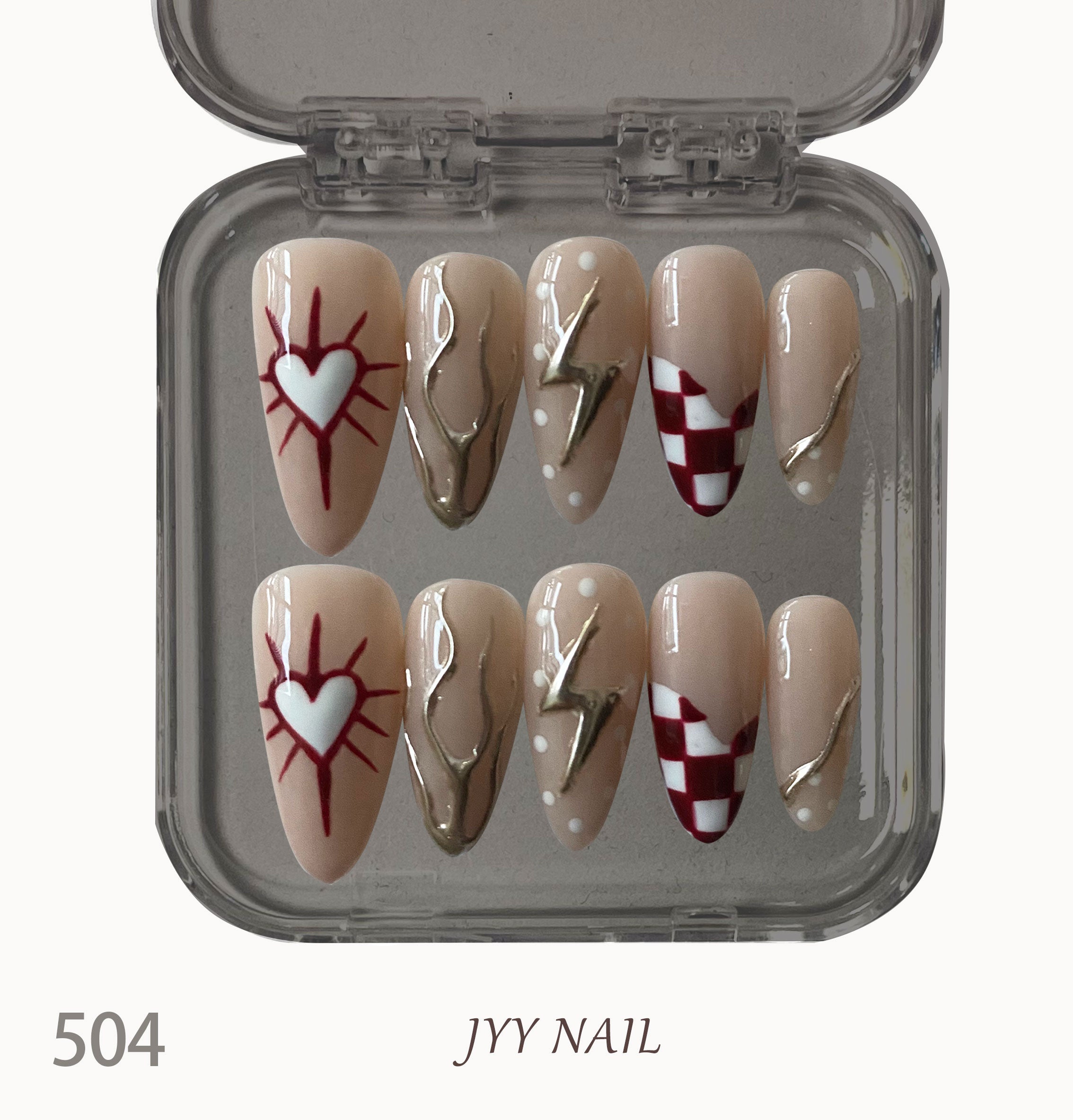 A504 Naked pink heart:Pure hand-painted love pure wind nail art