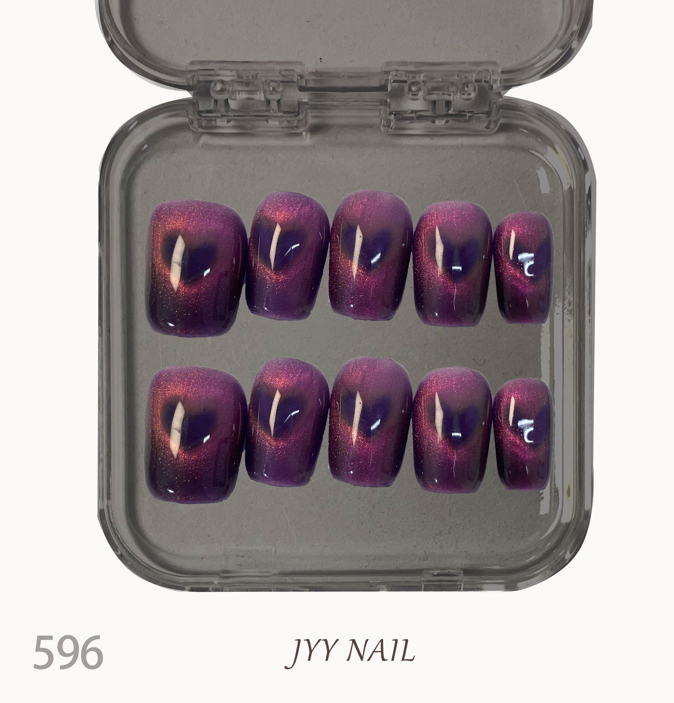 A596 Pink purple love cat eyes:Pink purple love cat eye pure handmade high luxury manicure