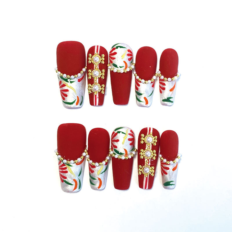 A1894-Meiyi Yi's original designer's heavy hand-painted French cat's eye nail art